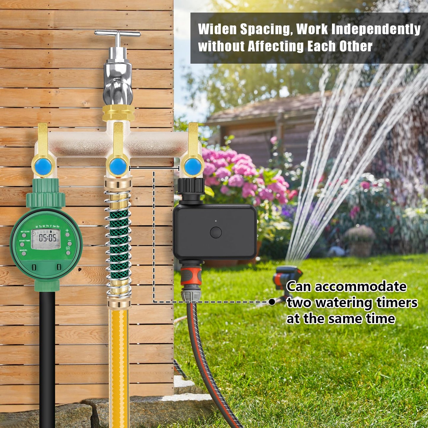 Upgraded Brass Garden Hose Splitter, 3/4" Hose Splitter 3 Way Heavy Duty with Extension Handles, Outdoor Faucet Splitter Water Spigot Splitter with Individual On/Off Valve