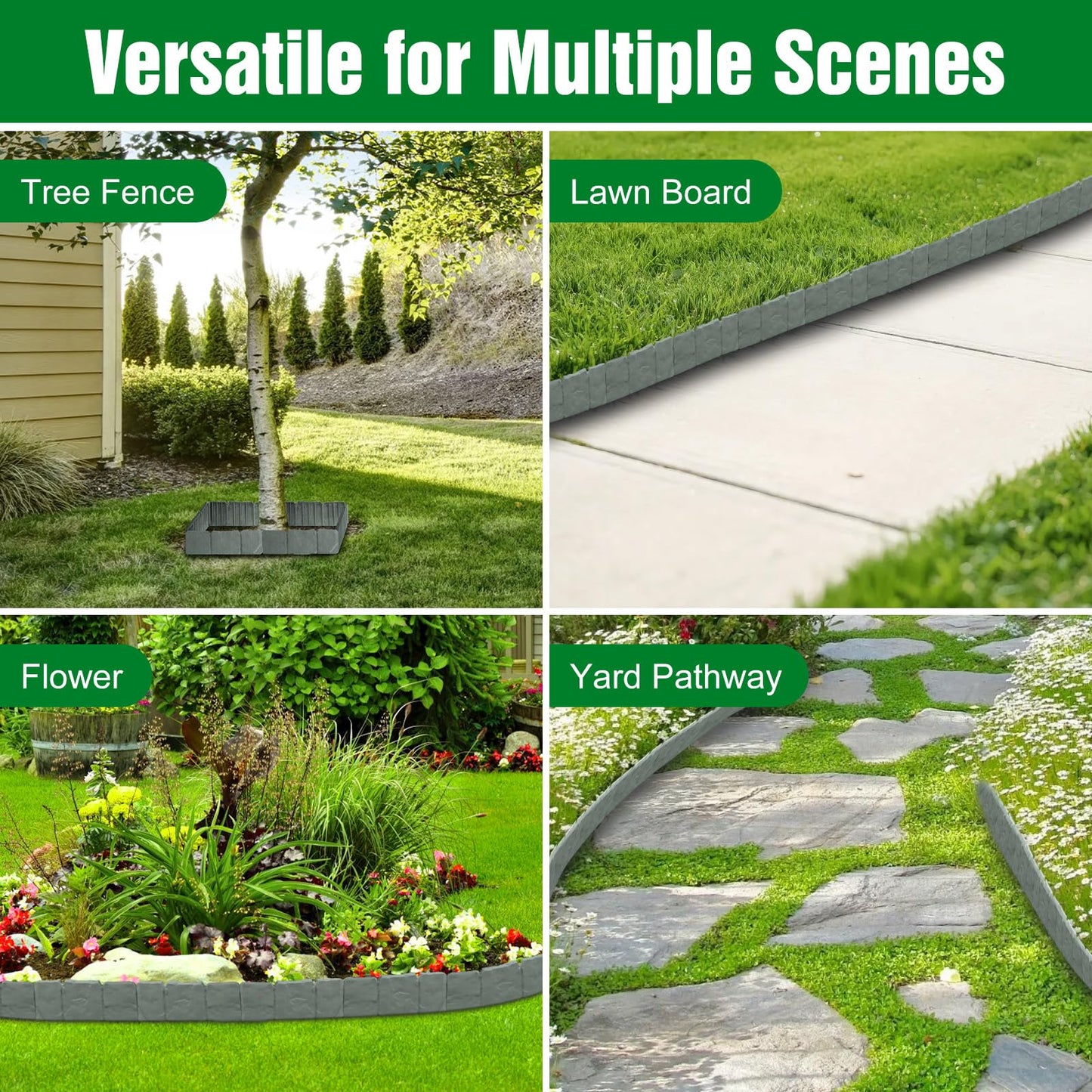 20Pcs Garden Edging Border, 9.8"x 9" Stone Effect Lawn Edging, Landscape Edging Lawn Garden Fence Decorative Landscape Border 16.4Ft Length Landscaping for Lawn Flower Bed Yard, Grey