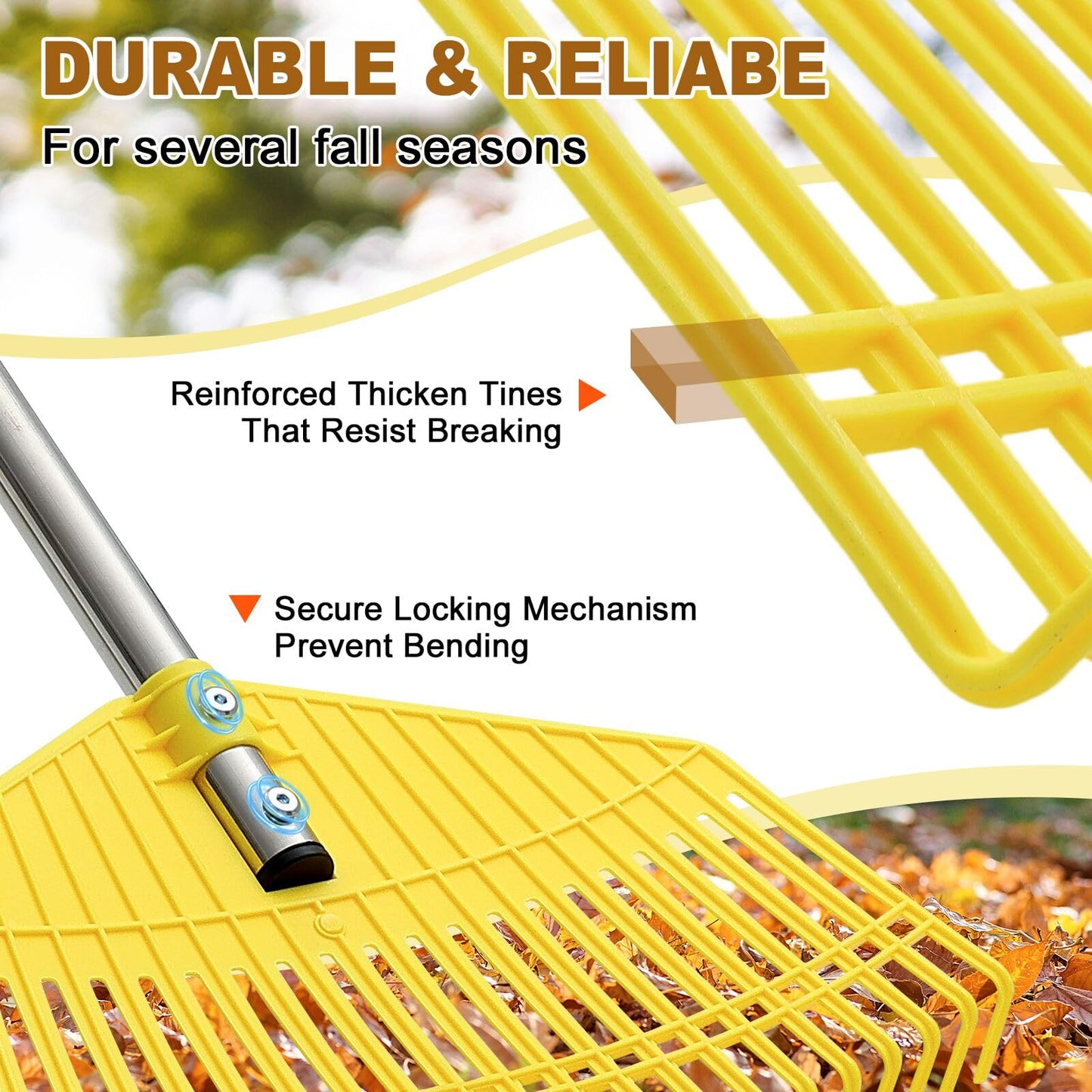Leaf Rake - 16.5" Wide Nylon Plastic Head,51" Adjustable Stainless Steel Handle,Heavy Duty Gardening Leaves Rake Tools for Garden Lawns,Yard,Shrub,Grass - Lightweight for Women,Seniors & Kids
