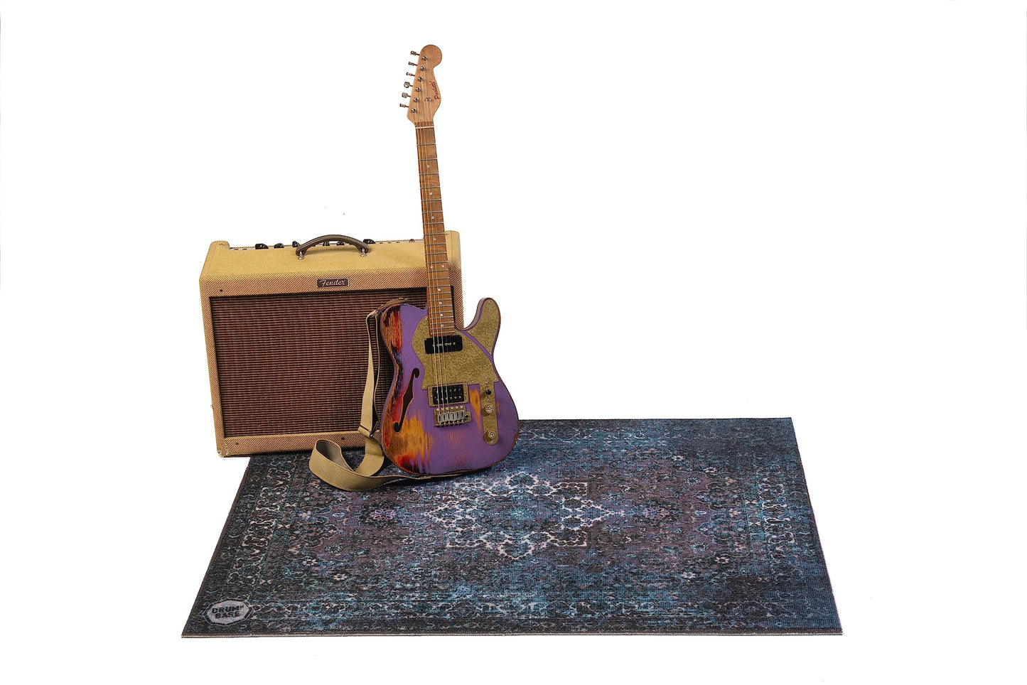 DRUMnBASE Vintage Persian Style Stage Mat, Non Slip Waterproof Rug for Stage or Studio Use to Reduce Vibrations, Blue, 4.26 FT X 3 FT