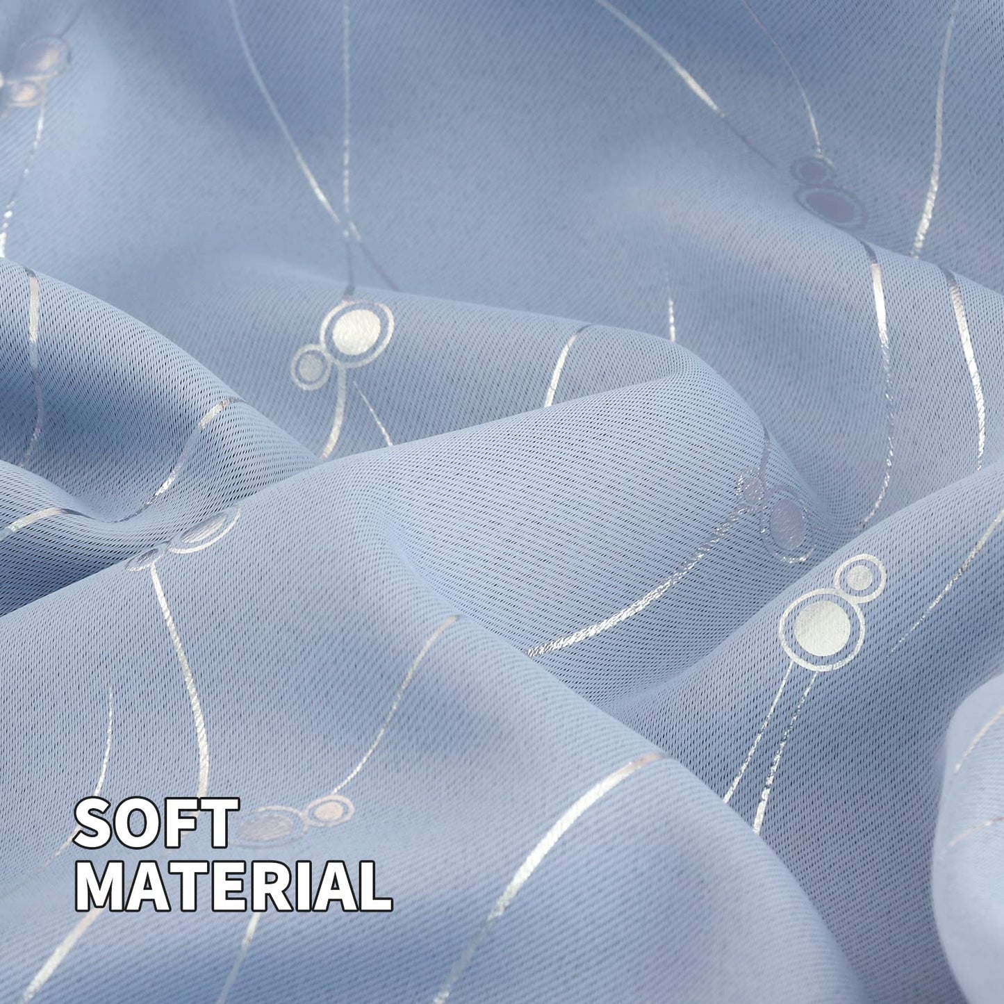 BGment Room Darkening Curtains 63 Inches Long, Grommet Thermal Insulated Blackout Curtains with Wave Line and Dots Printed for Bedroom, 2 Panels, Each 42 x 63 Inch, Light Blue