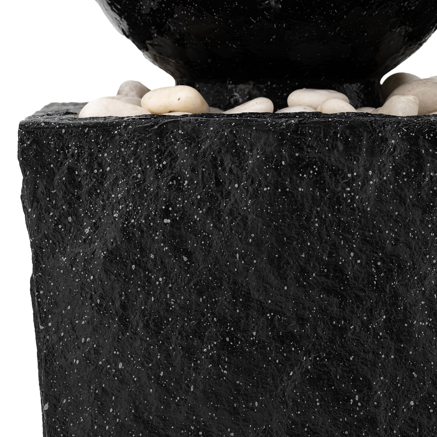 Glitzhome Outdoor Water Fountain with LED Light, Decorative Black Pedestal Water Fountains with Submersible Pump, Modern Sphere Floor Fountain with Pebbles for Garden Patio Decor Porch, 31.75”H
