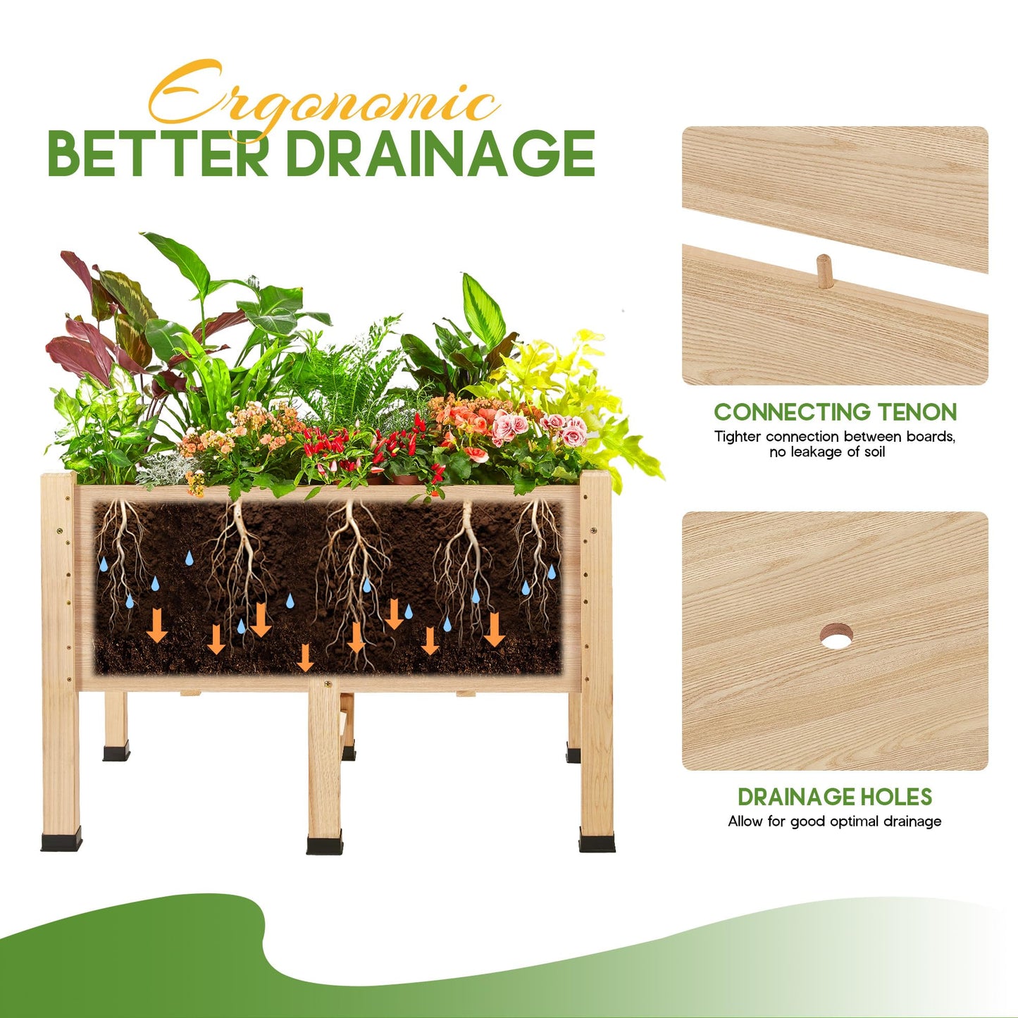 AMERLIFE 4x2 Ft Raised Garden Bed - Features Legs, Drainage Holes, 16 Inch Depth Ideal for Vegetables, Flowers, Herbs, Elevated Wood Planter Box for Balcony, Patio, and Backyard, Easy Assembly