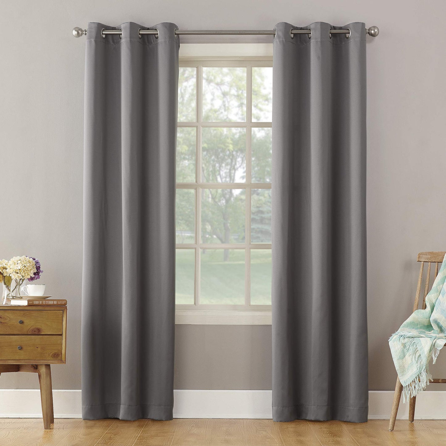 Sun Zero Becca Energy Efficient Grommet Curtain Panel, 40" x 63", Gray