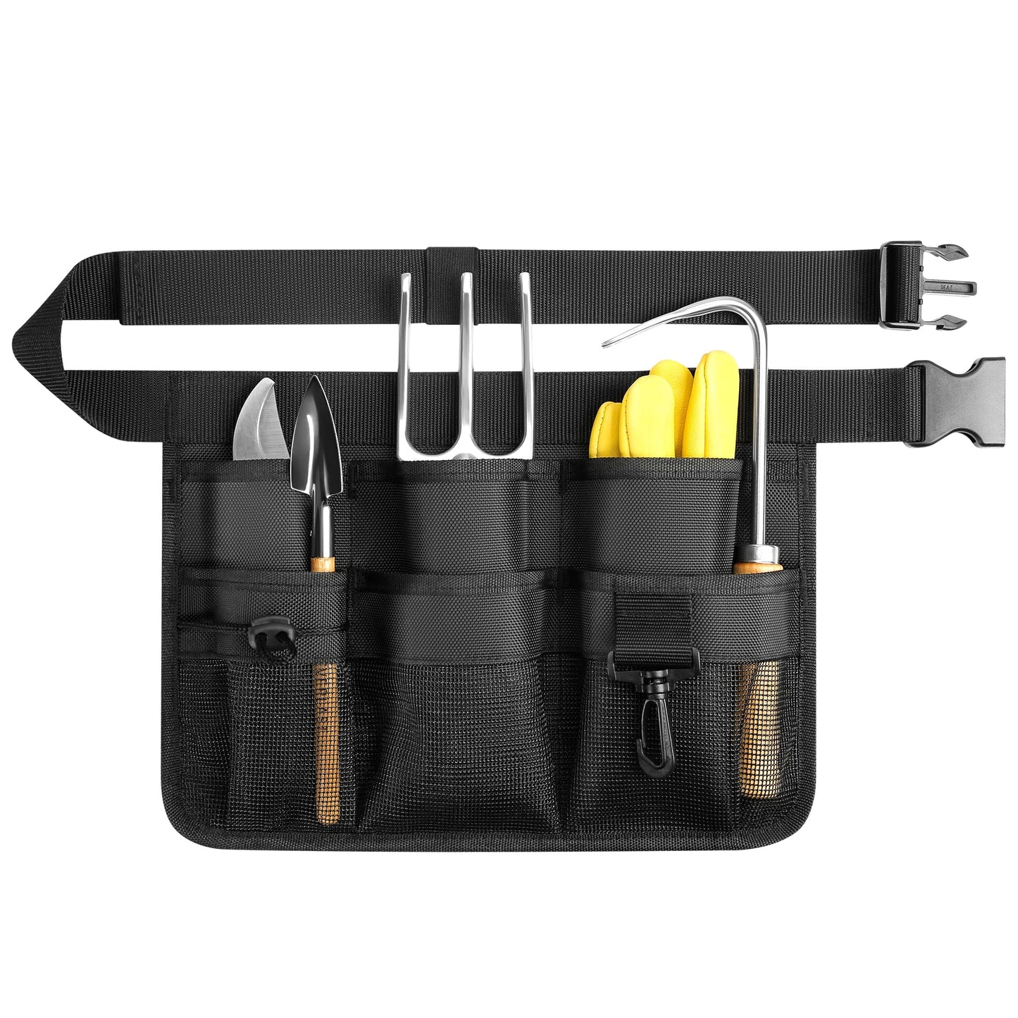 WINHUNT Garden Apron for Women, Adjustable Tool Belt with 8 Pockets - Heavy Duty Oxford Work Belt for Gardening, Construction (Black)