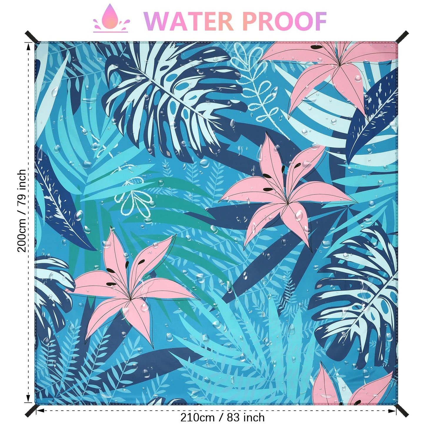 WIWIGO Beach Blanket Waterproof Sandproof Beach Mat 79" X 83"/10'x9'for 2-8 Adults Quick Drying Outdoor Picnic Mat Beach Accessories for Travel, Camping, Hiking