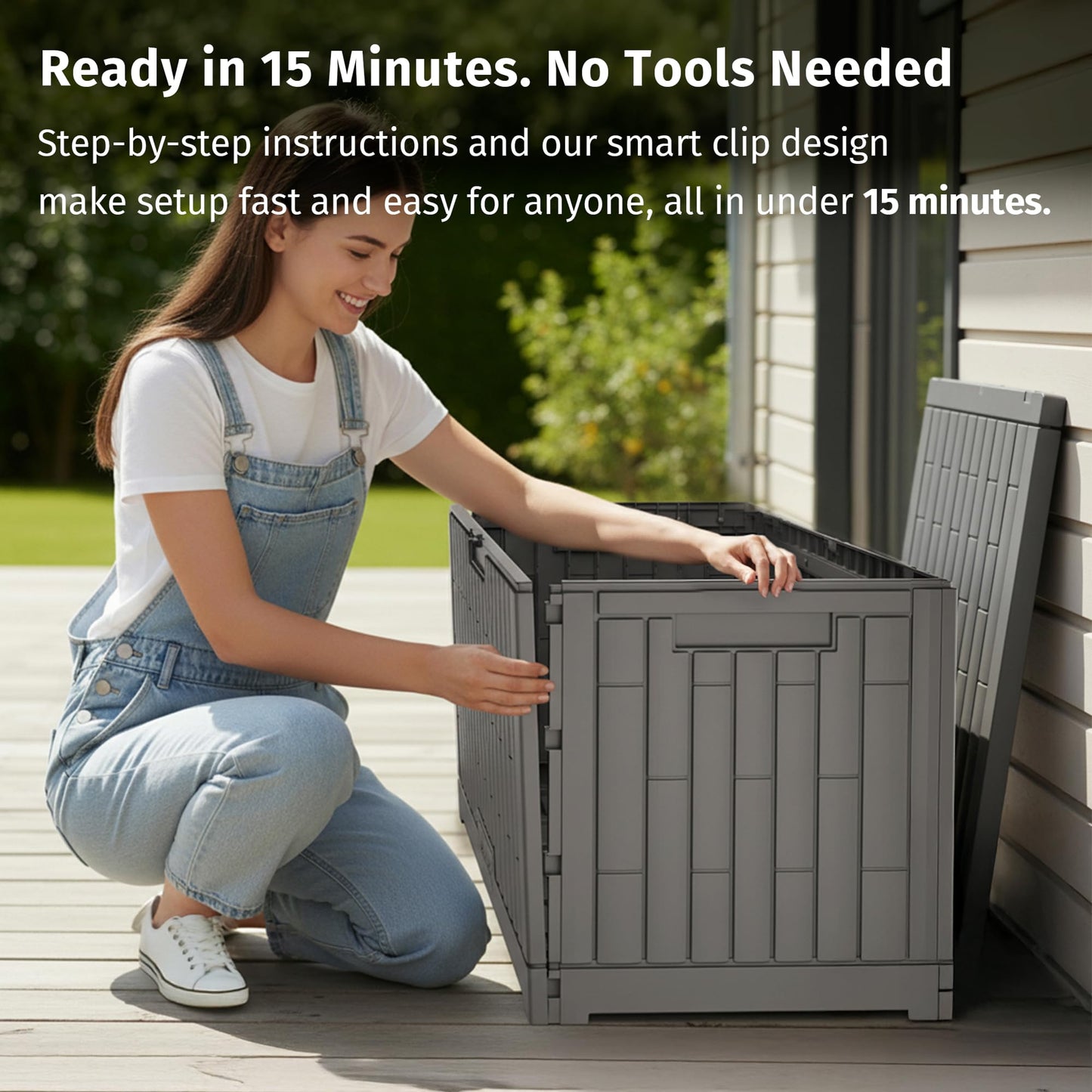 EAST OAK Outdoor Storage Box, 60 Gallon Deck Box Indoor and Outdoor Use, Waterproof Resin Storage Bin for Patio Cushions, Gardening Tools, Lockable, UV Resistant, Grey