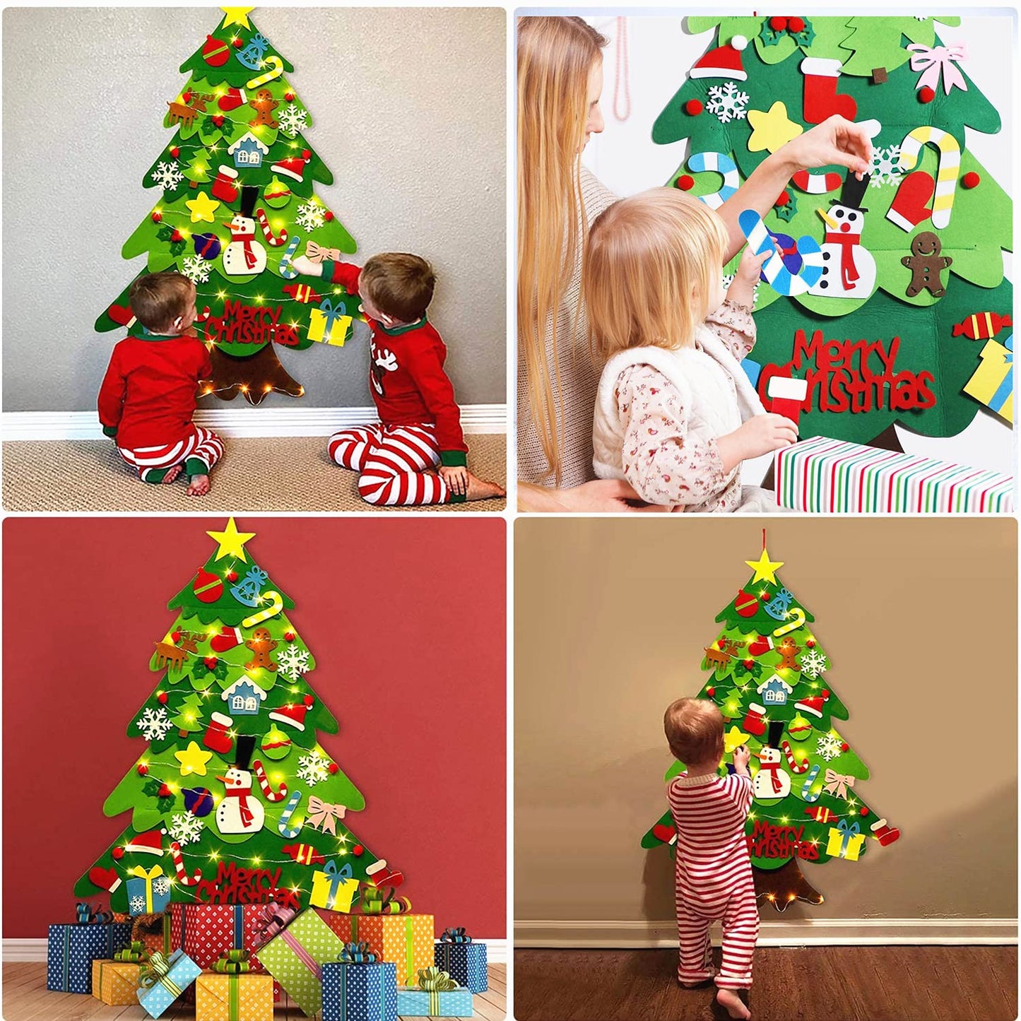 ANTFEES 3.2 FT DIY Felt Christmas Tree Set for Kids Toddlers Wall with 32pcs Ornaments, Xmas Gifts, Door Wall Hanging Decorations