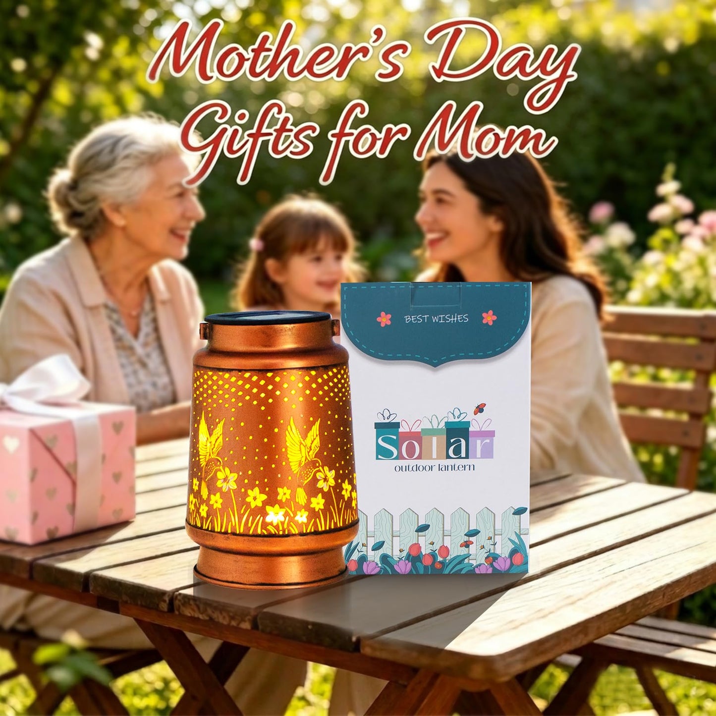 Mothers Day Gifts, Birthday Gifts for Women, Solar Lanterns Outdoor Waterproof, Hummingbird Garden Decor Metal Hanging Decorative Solar Lights for Patio Yard, Gardening Gifts for Women Mom Grandma