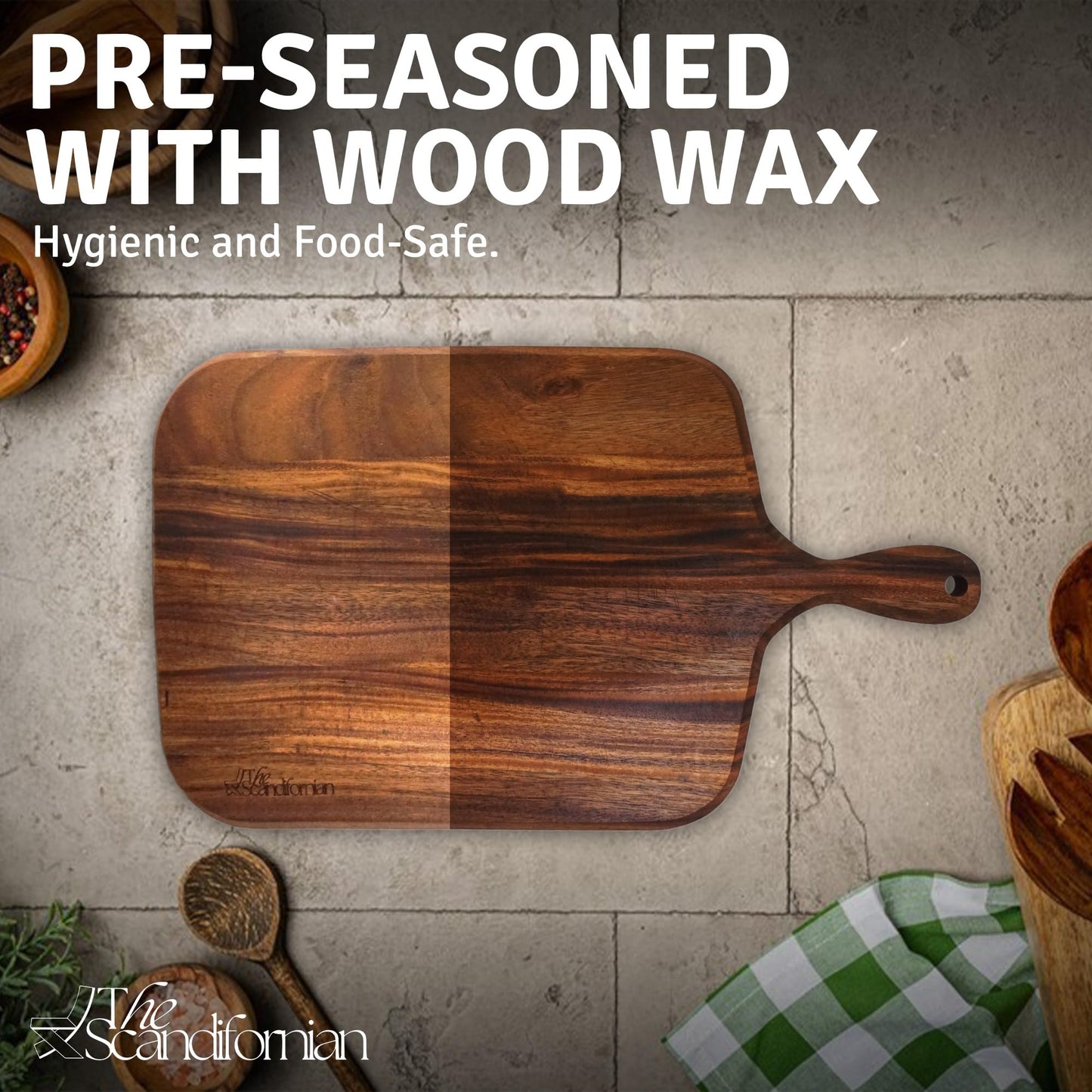 The Scandifornian Walnut Wood Cutting Board | Jumbo Extra Large Size 26" x 16", Paddle Shape with Handle | Premium Elegant Handcrafted | Perfect for Entertaining
