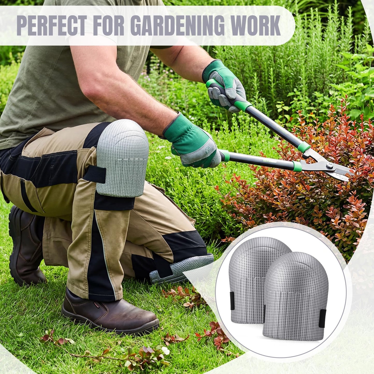 WinnerWhy Gardening Knee Pads for Women and Men Lightweight Waterproof Foam Knee Pads for Gardening and Housework with Adjustable Hook'n'Loop Straps(Grey)