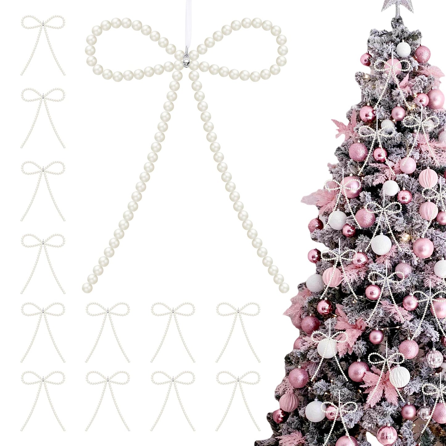 12 Pcs White Pearl Bow Ornaments for Christmas Tree Decorations Pearl Christmas Ornaments Hanging Christmas Tree Toppers for Xmas Gift Packaging Home Wreath Fireplace Fence Wedding Holiday Party Decor