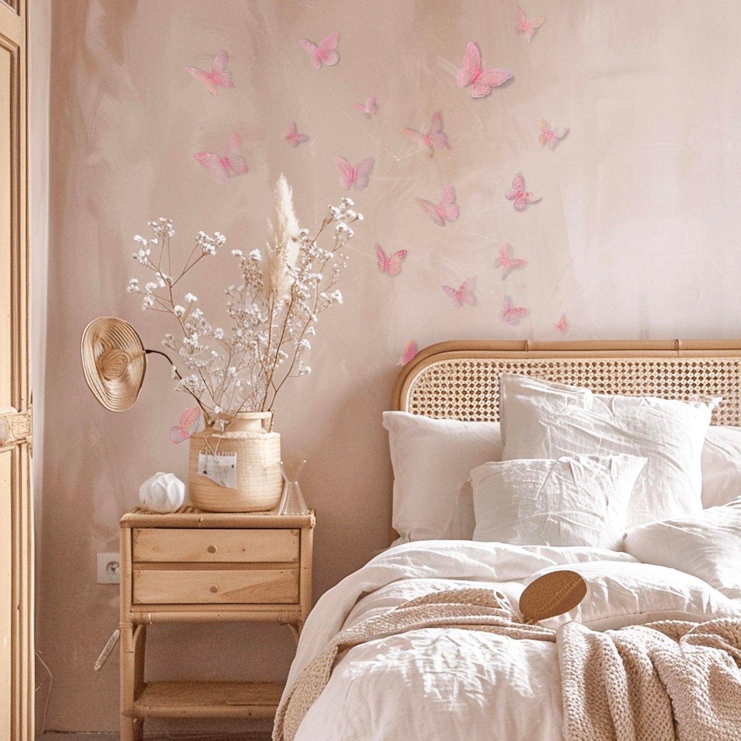 Phuryllic Butterfly Wall Decor, 48pcs 3D Butterfly Stickers in 3 Sizes & 4 Styles for Balloon Arch & Cake Decorations, Cute Decals for Girls Room & Birthday Party, Laser Pink