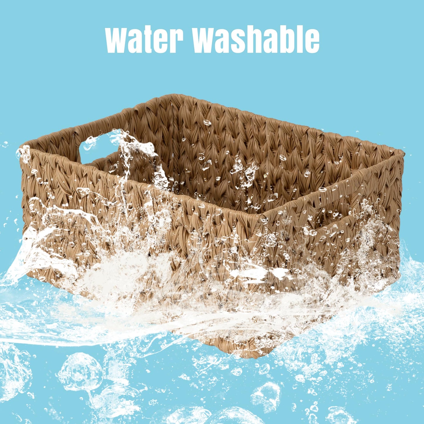 Suptinwear Jumbo Large Plastic Wicker Basket, Waterproof Rattan-Look Storage Basket with Handles, Extra Large Rectangular Woven Basket for Bathroom, Shelves, Closet & Laundry, 16.93"D x 12.99"W