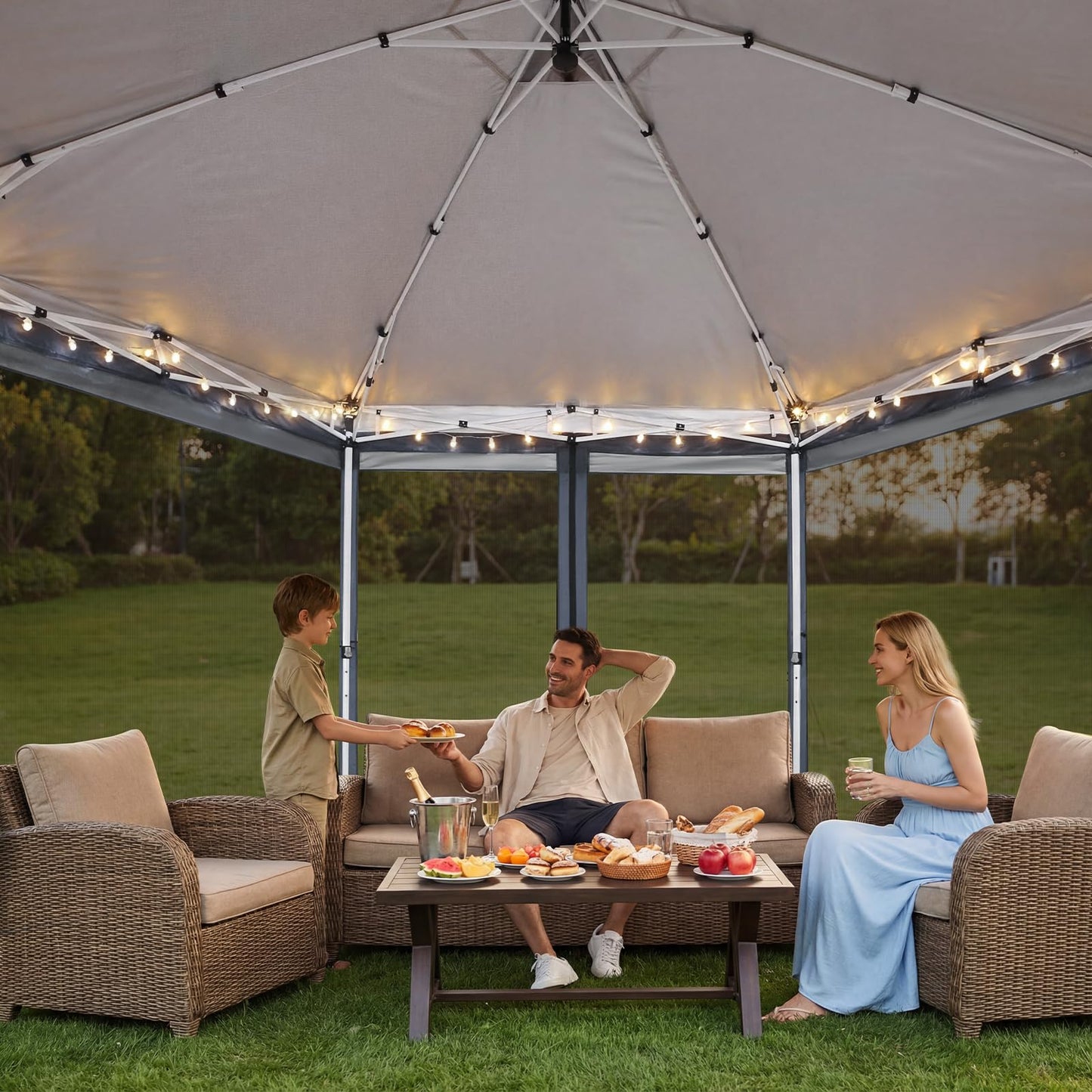 COBIZI 13x13 Pop up Gazebo, Hexagonal Outdoor Canopy Tent with Mosquito Netting, Portable 6-Sided Gazebo Tent, Waterproof, UV Resistant Height for Backyard, Gardens, Patio（Dark Gray）