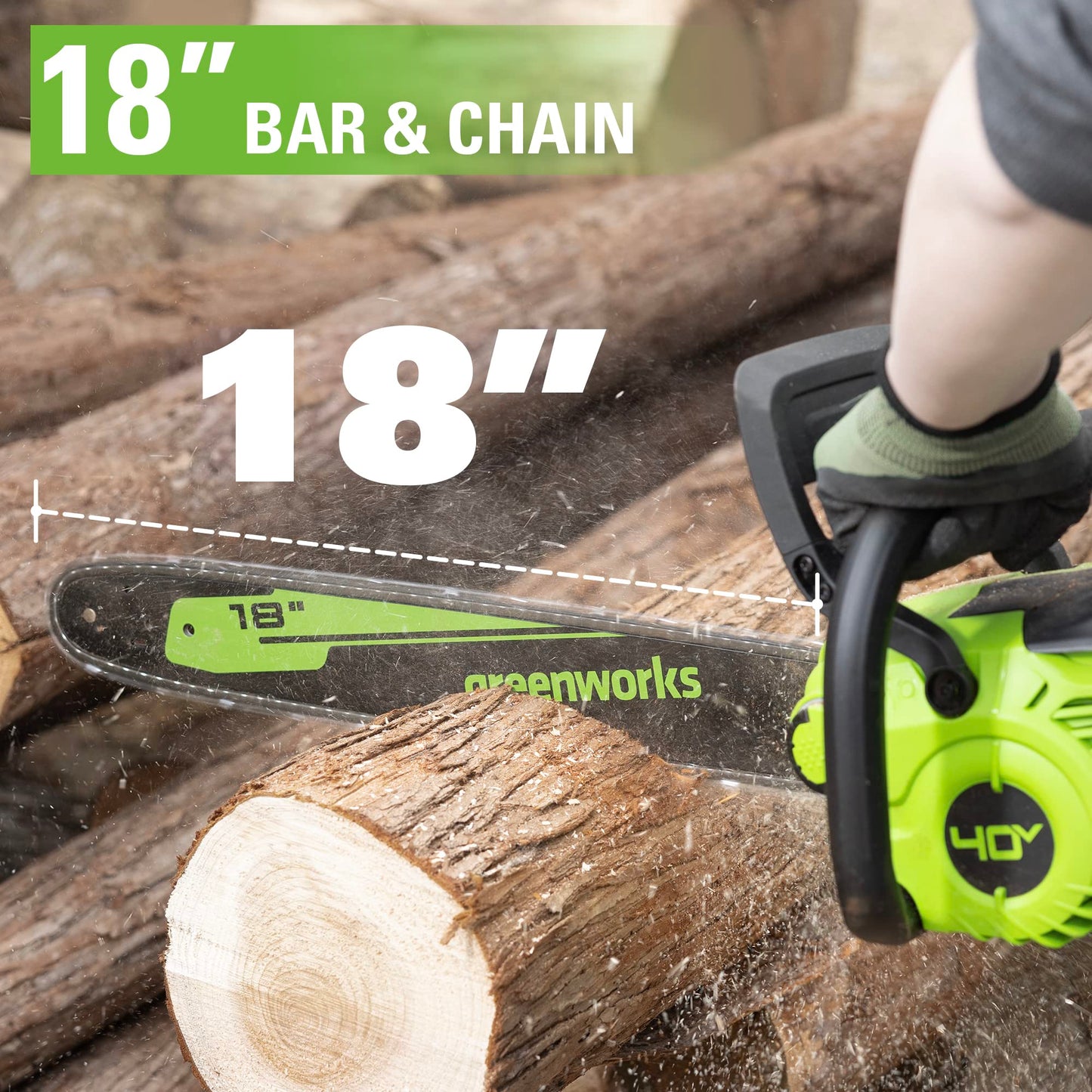 Greenworks 40V 18" Brushless Cordless Chainsaw (Great For Tree Felling, Limbing, Pruning, and Firewood), 8.0Ah Battery and Rapid Charger Included