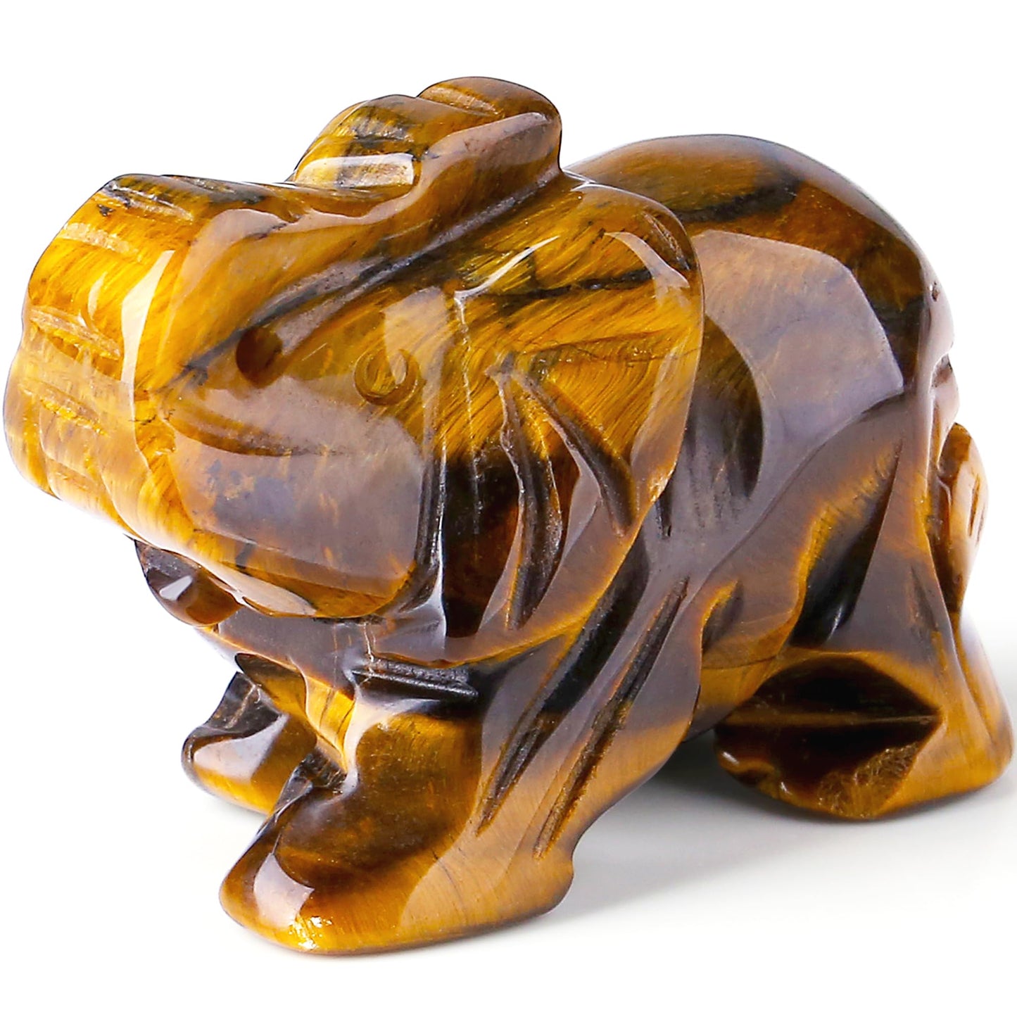 QINJIEJIE Tiger Eye Elephant Crystals Elephant Decor Healing Crystal Statue Pocket Polished Guardian Stones Figurine Office Room Cute Desk Gem Decor Spiritual Gift Christmas Meditation