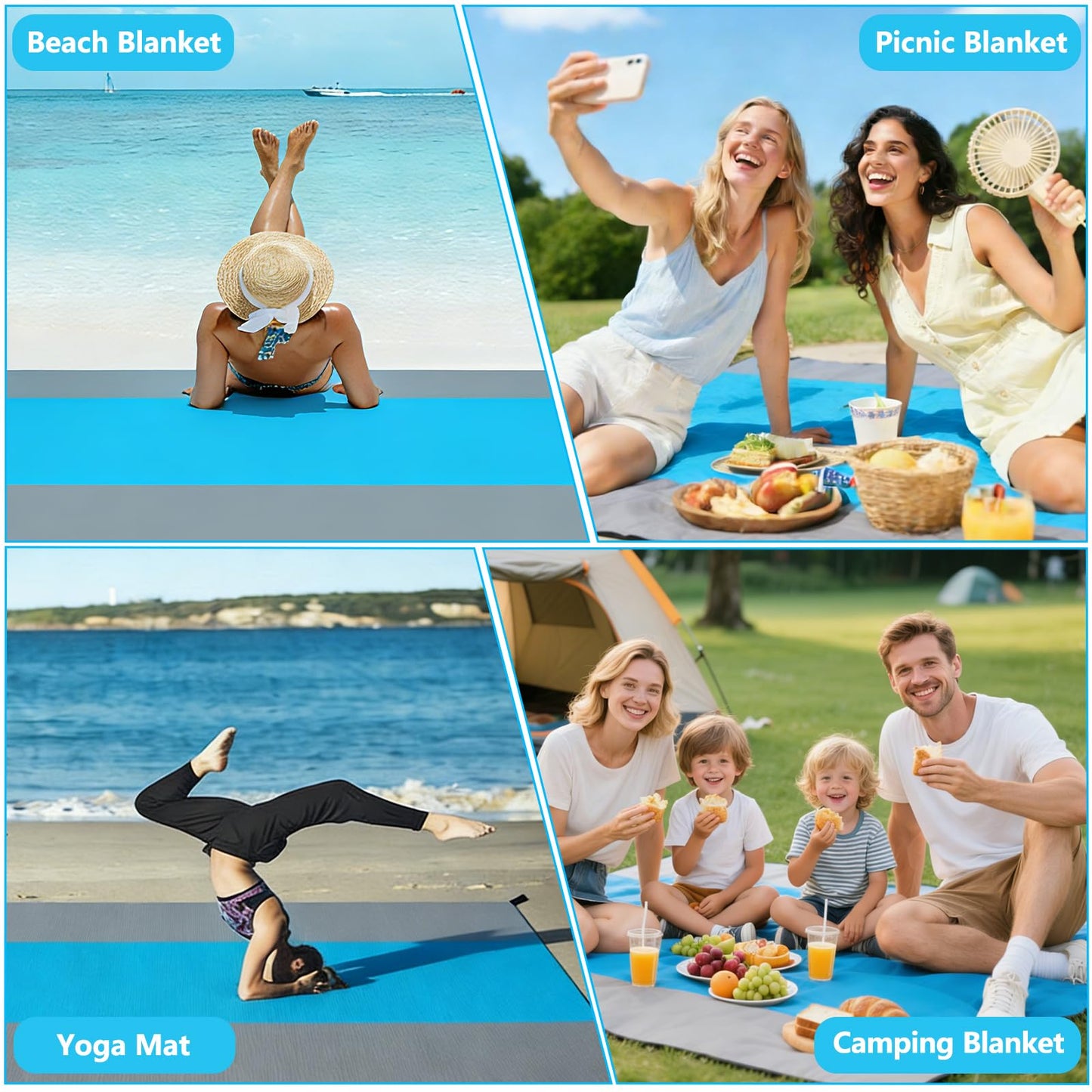 Decorwell Beach Blanket Waterproof Sandproof 110"x118" 1-8 Adults Extra Large Beach Mat Quick Drying Outdoor Picnic Mat Beach Accessories for Travel, Camping, Hiking