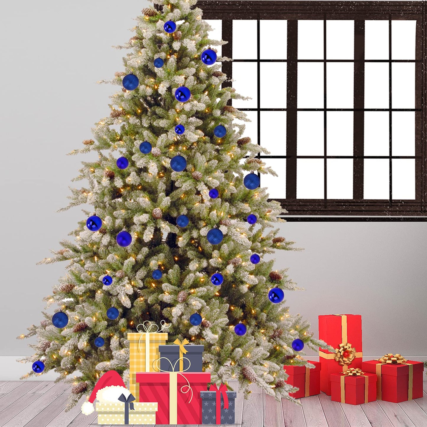 Emopeak 24Pcs Christmas Balls Ornaments for Xmas Christmas Tree - 4 Style Shatterproof Christmas Tree Decorations Hanging Ball for Holiday Wedding Party Decoration (Navy Blue, 1.3"/3.2CM)