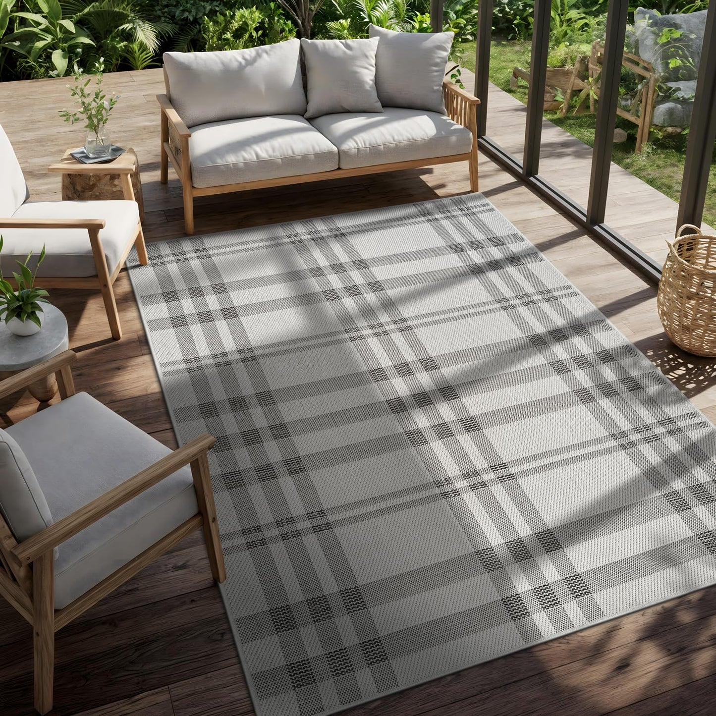 CAMILSON Easy Jute Rug 10x14, Indoor Outdoor Off-White Color Fiber Area Rugs for Living Room Patio and Dining Room Rug, Checkred Boho Woven Design, Easy-Cleaning, Washable Outside Carpet (10 x 14)