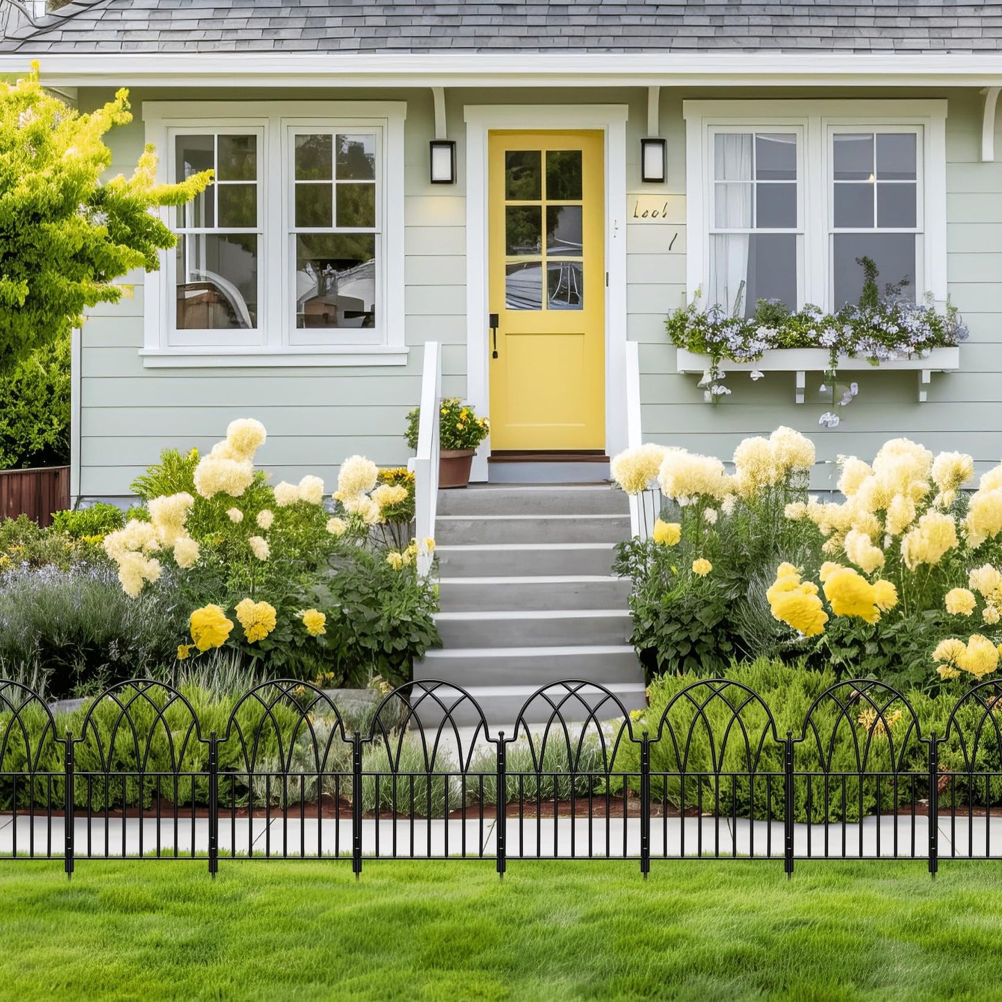 LATIHUUM Garden Fence - 24 in(H) x 10.56ft(L) Arched Metal Fence Panel No Dig Fence, Ground Stake Animal Barrier Fence for Dog, Flower Bed Edging Wire Border Panel Fencing for Yard Patio Outdoor Decor