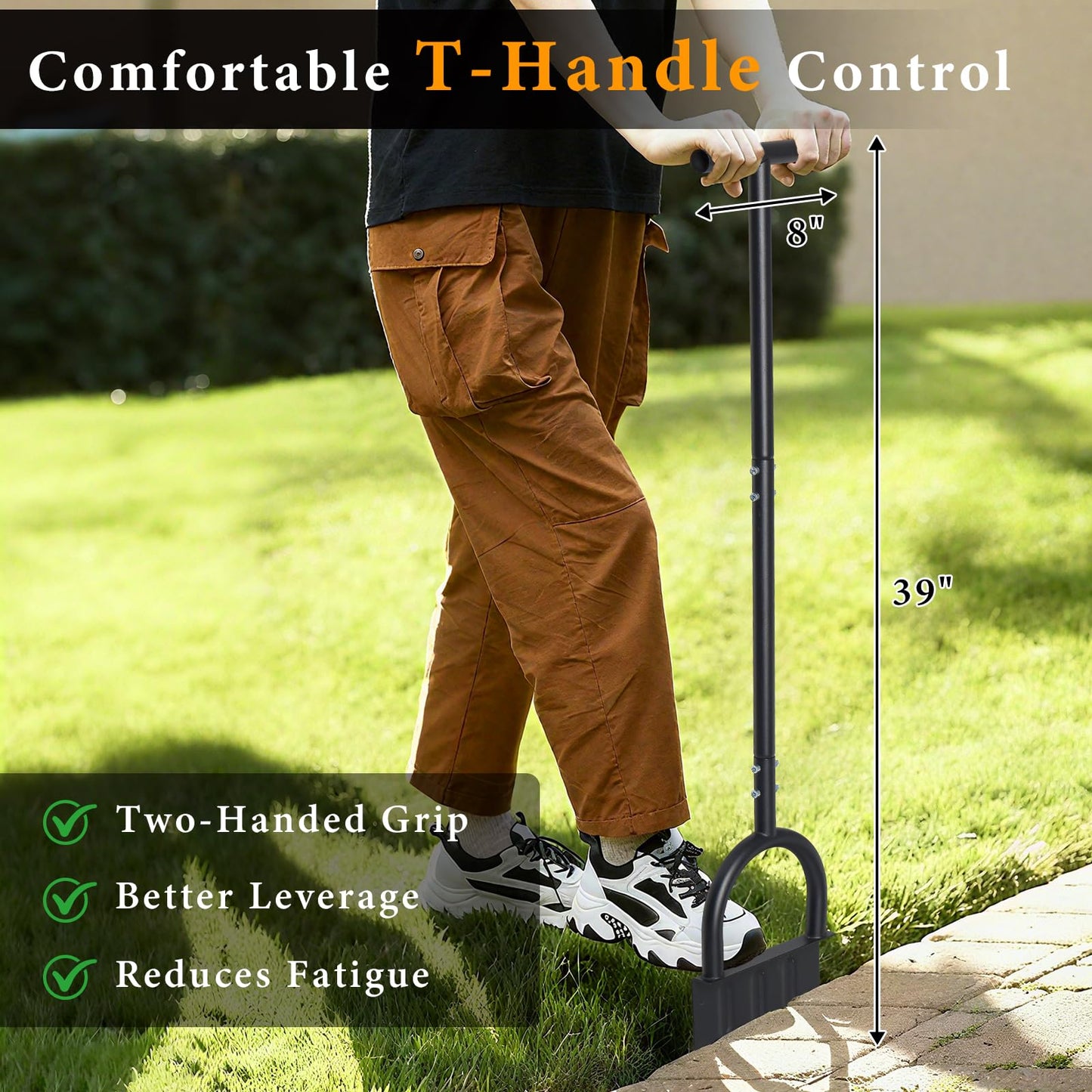 Manual Edger Lawn Tool, 39 Inch V-Shaped Garden Lawn Edger with Foot Pedal & T-Handle for Lawn Care, Heavy Duty Hand Lawn Edging for Driveway, Garden Bed, Sidewalk