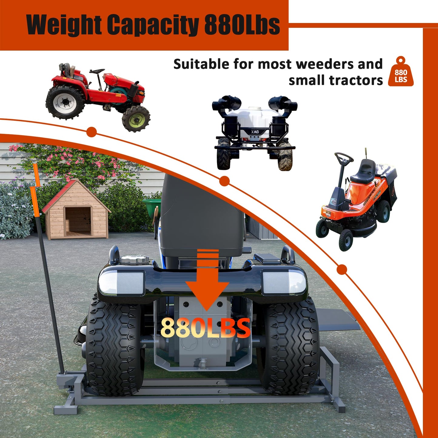 Large Riding Lawn Mower Lift Jack 880Lbs for Wide 46" Ride on Lawn Mowers & Garden Tractors,Foldable Lawn Tractor Lift with Manual and Power Handles Fit Multiple Mowers