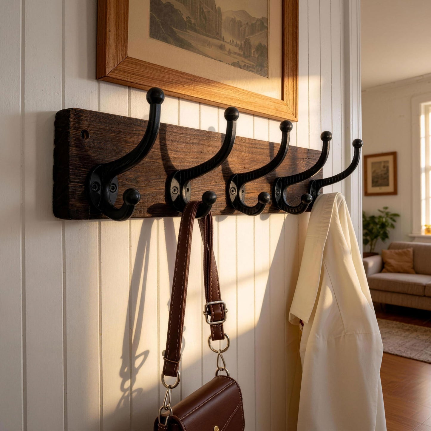 WEBI Rustic Coat Rack Wall Mount,5 Cast Iron Coat Hooks Wall Mounted,Heavy Duty Wood Wall Coat Hanger Hooks for Hanging Coats,Jacket,Clothes,Backpack,Farmhouse,Weathered Brown