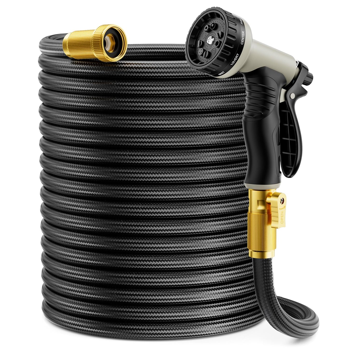 Garden Hose 100 ft Non-Expandable, Flexible Water Hose, Lightweight Hose with 10-Function Nozzle for Yard, Portable, Leak Proof, All-Weather Water Pipe for Outdoor, Car Wash, RV, Lawn
