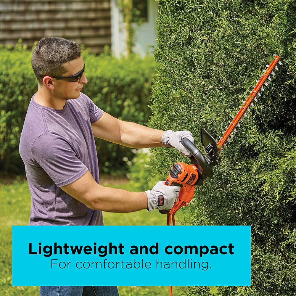 BLACK+DECKER 22" Electric Hedge Trimmer, Lightweight 4.0 Amp Corded Dual Action Shrub Trimmer, Full Wraparound Handle, High Output Low Vibration (BEHT350FF)