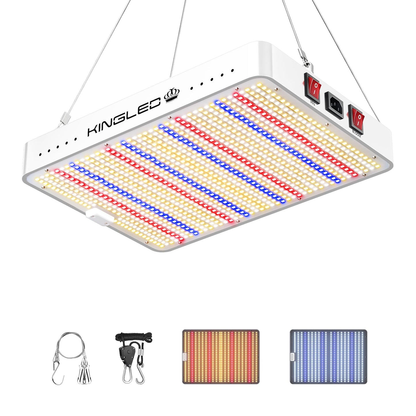 KingLED KP2000 LED Grow Light for Indoor Plants, Full Spectrum Plant Light with Veg & Bloom Mode, 200W Hanging Growing Lamp for Seed Starting Seedlings Vegetable Hydroponic Greenhouse, 3x3 Grow Tent