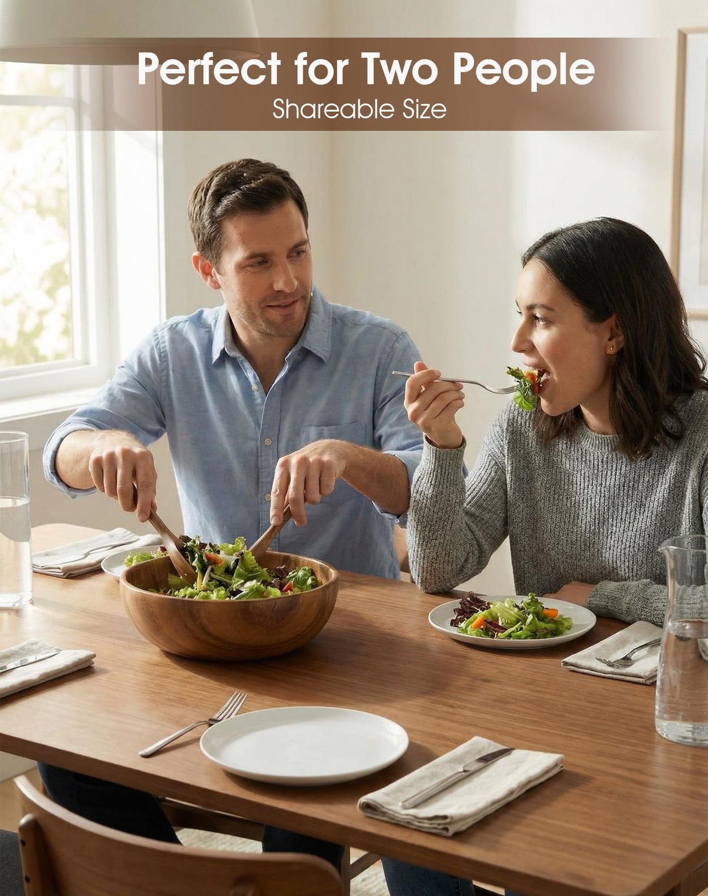 GleeNflux Acacia Wood Salad Bowl Set, 3-Piece Natural Solid Wood Serving Bowls, Handcrafted & Hand-Polished, Wooden Salad Bowls for Kitchen & Dining for Pasta, Yogurt, Fruit, Snacks & Gift Giving
