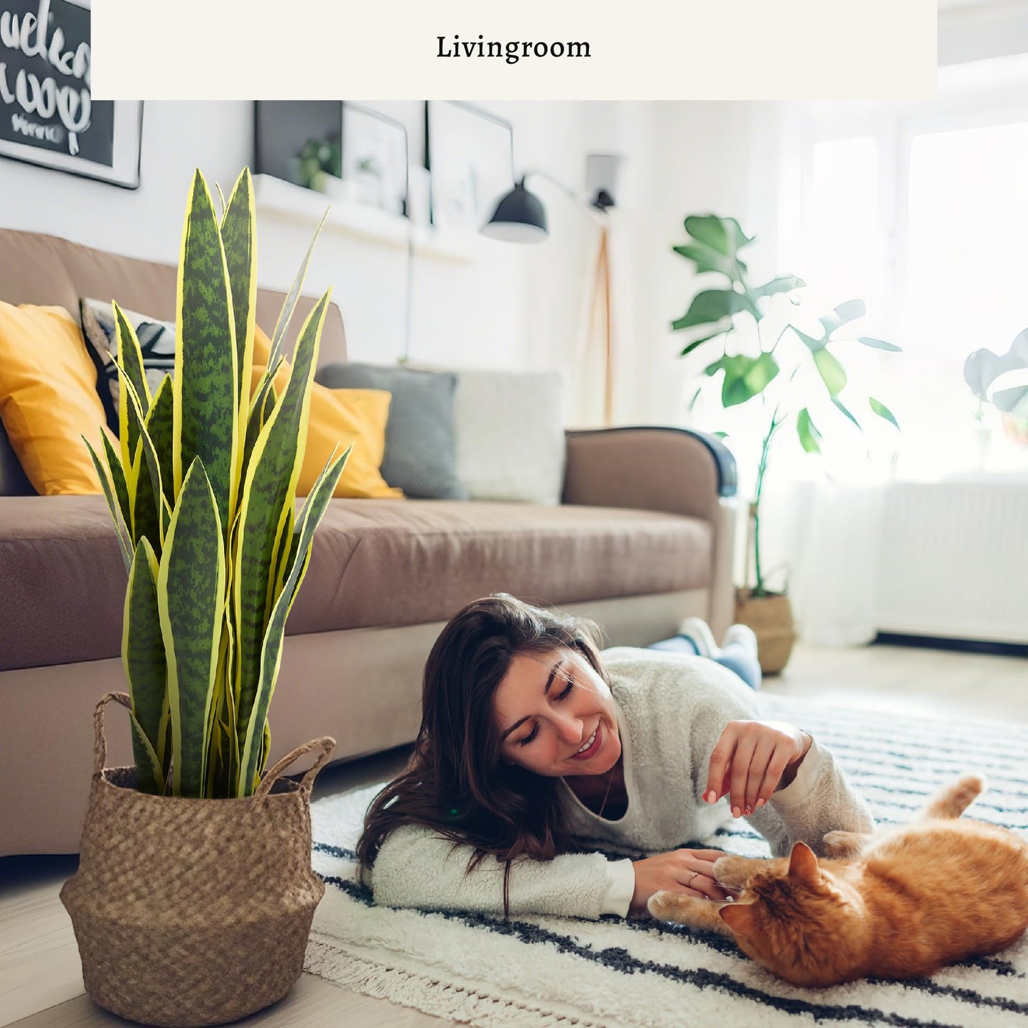 KOL 2ft Artificial Snake Plant, 32 Lifelike Faux PVC Leaves, Indoor Home Garden Decor, Fake Sansevieria Potted Plants, Mother-in-Law Tongue, 25.6in Floor Greenery in Black Pot