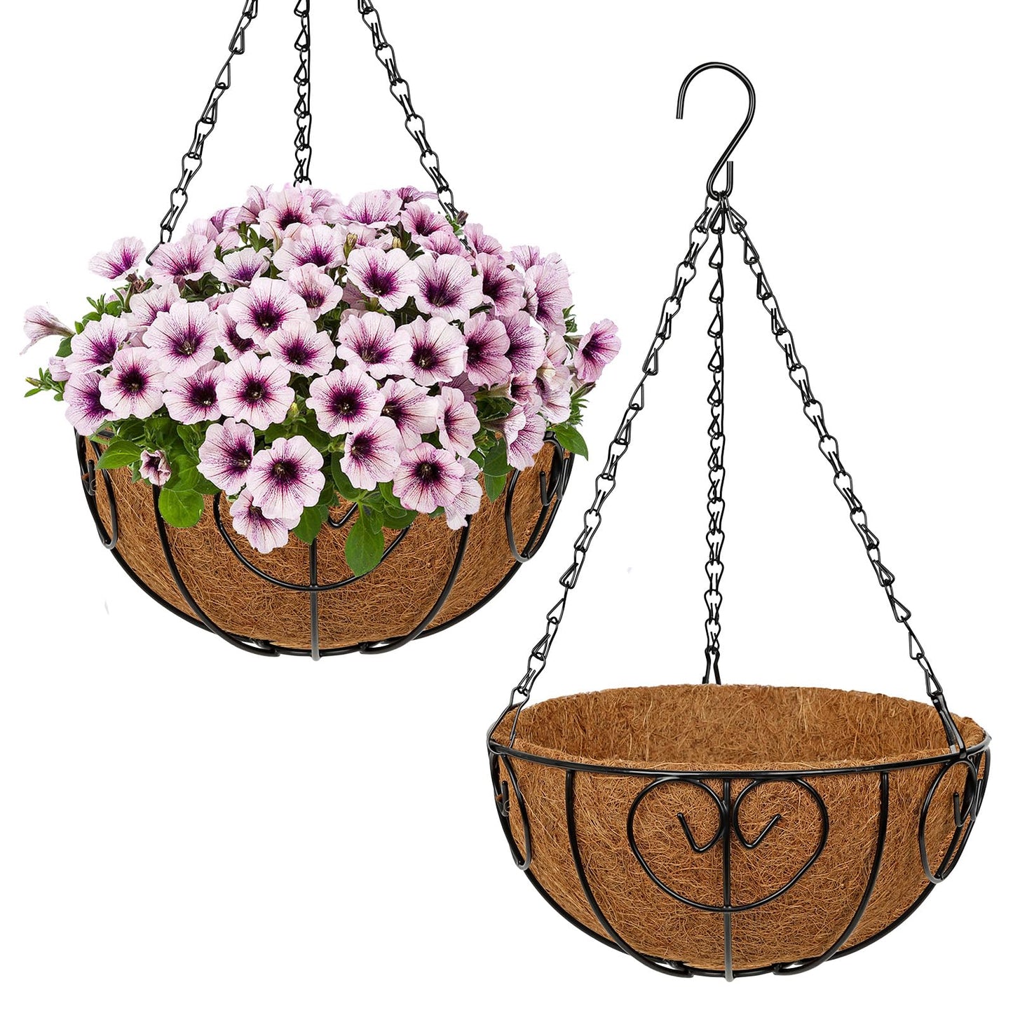 Nature Crafted 10 inch Metal Hanging Baskets for Plants Outdoor, 2 Pack Metal Wire Hanging Basket Planter with Coco Liner Flower Pots for Indoor Outdoor Garden Porch Patio, Heart-Shaped