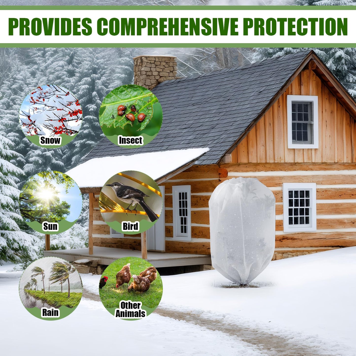 SATINIOR 16 Pcs 32 x 47 Inch Plant Covers Freeze Protection, Reusable Plant Protector Frost Cloth Warm Blankets, Winter Bush Tree Cover with Drawstring Outdoor (White)