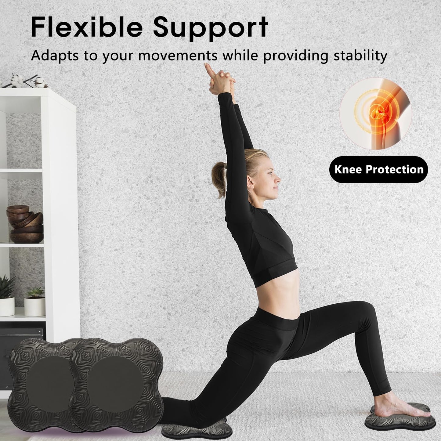 MBHKRRS 2 Pack Yoga Knee Pads Mat Set - Extra Thick Foam Kneeling Pad Cushion for Knees, Elbows, Wrists, Head - Yoga Essentials for Women Men, Non-Slip Pilates, Meditation, Floor Workouts (black)