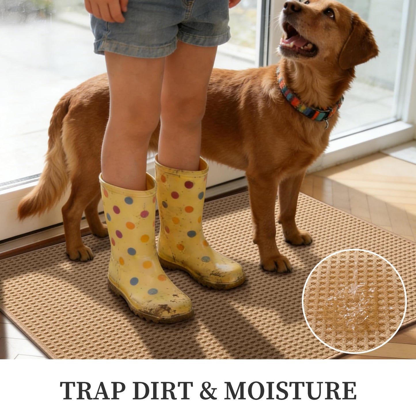 YIHOUSE Indoor Door Mat 24" x 36", Non-Slip Washable Entryway Mat, Dirt Trapper Absorbent Entrance Mat, Low Profile Floor Mat for Front/Back Door, Entryway, Khaki