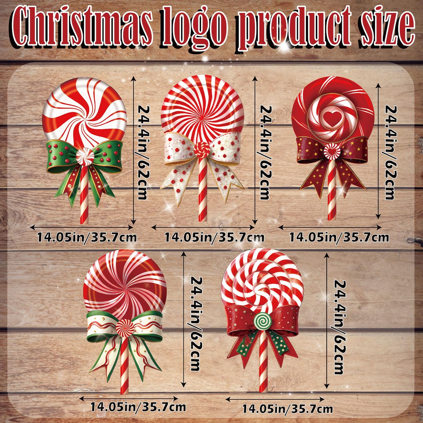 BoGlowHaven Outdoor Christmas Decorations Jumbo 24 Inch Lollipop Yard Signs 5ct with 20 Stakes 10 Fiberglass and 10 Metal Waterproof Holiday Christmas Decorations for and Garden Waterproof