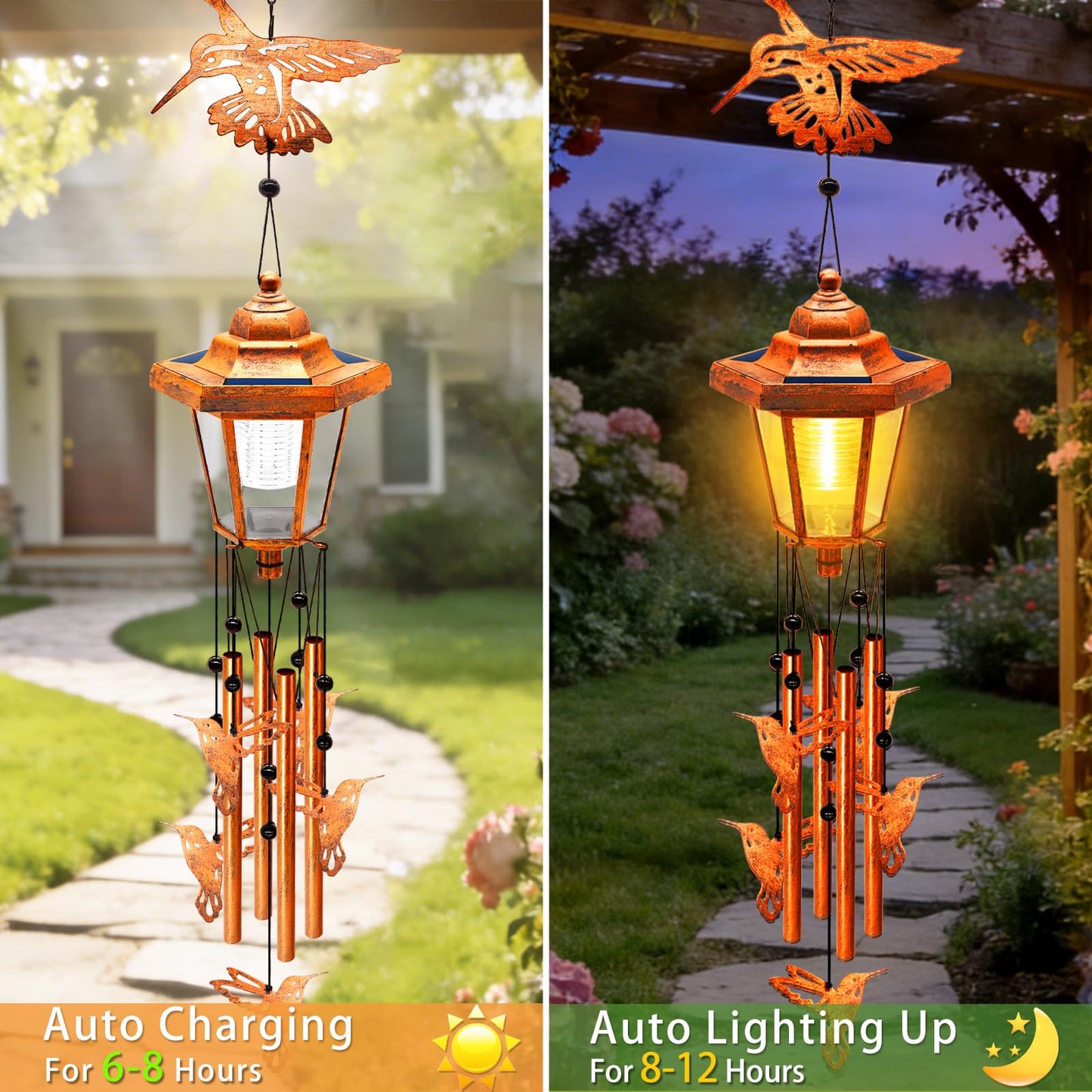 Hummingbird Solar Wind Chimes for Outside, Birthday Gifts for Mom Women Grandma Mother's Day Memorial, 34-Inch Windchimes with Wind Spinner, Outdoor Hanging Solar Lights Waterproof Yard Garden Decor