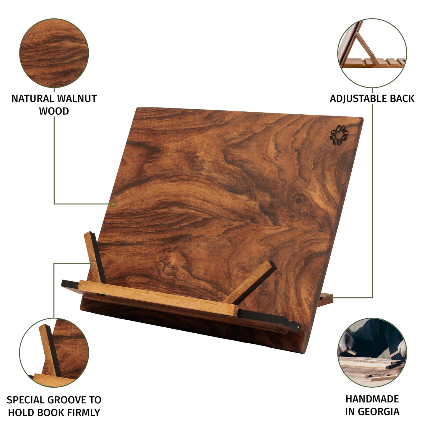 TILISMA Wooden Cook Book Stand – Handmade Walnut Book Holder for Reading Hands Free – Cookbook Stand for Kitchen Counter – Recipe Holder – Reading Accessories for Kitchen – Cookbook in Ipad and Tablet