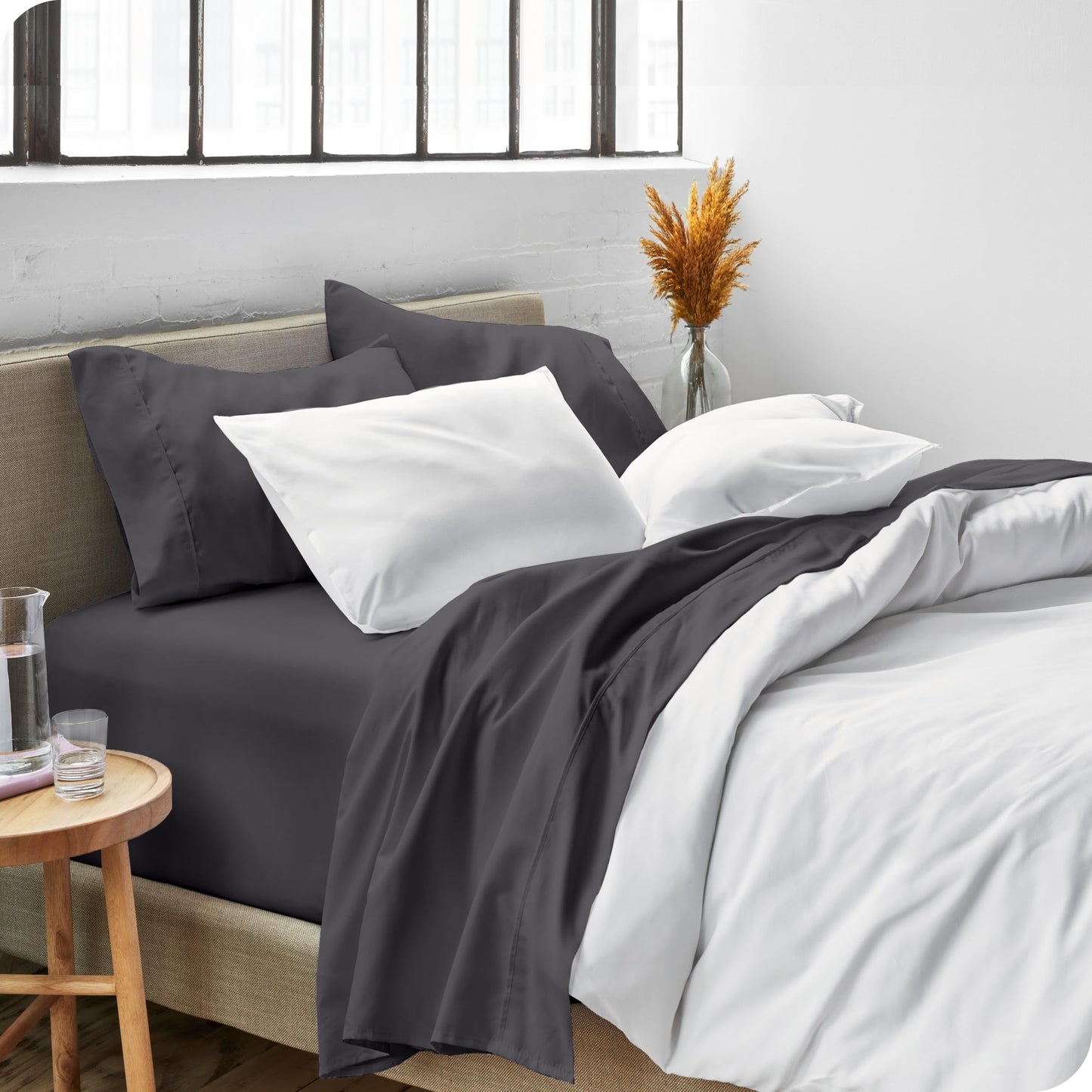 Bare Home Queen Sheet Set - 1800 Ultra-Soft Microfiber Queen Bed Sheets - Double Brushed - Deep Pockets - Easy Fit - 4 Piece Set - Bedding Sheets & Pillowcases (Queen, Forged Iron Grey)