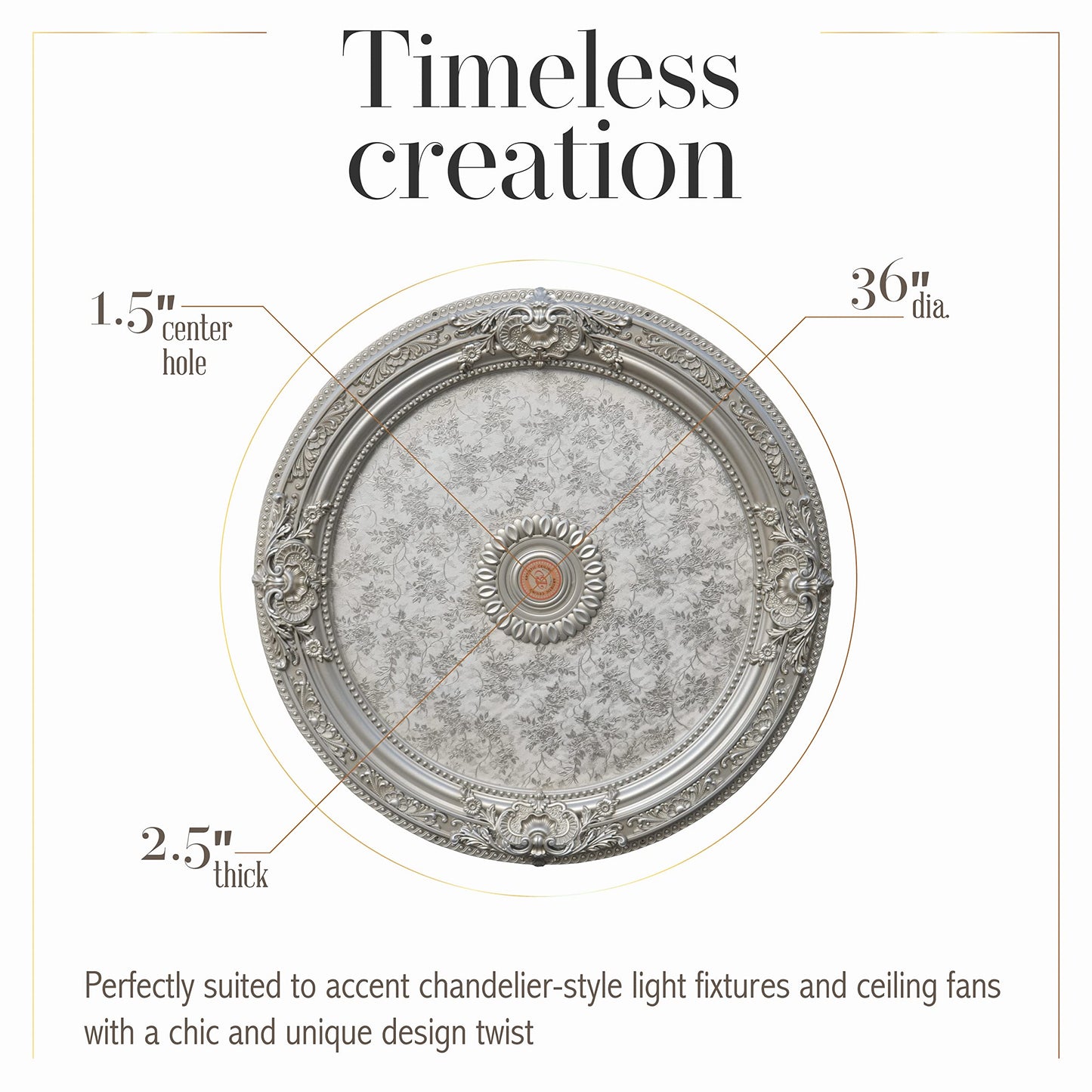 AFD Home Antique Round Silver Chandelier Ceiling Medallion or Fan Medallion, 36 Inches