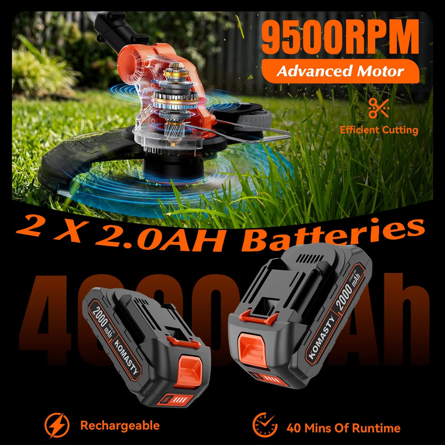 20V Electric Weed Wacker Cordless Edger Lawn Tool 2 X 2.0Ah Battery Powered Weed Eater with Charger, 12 Inch Lightweight String Trimmer, Auto Line Feed Grass Cutter Lawn Mower Garden Tools for Yard