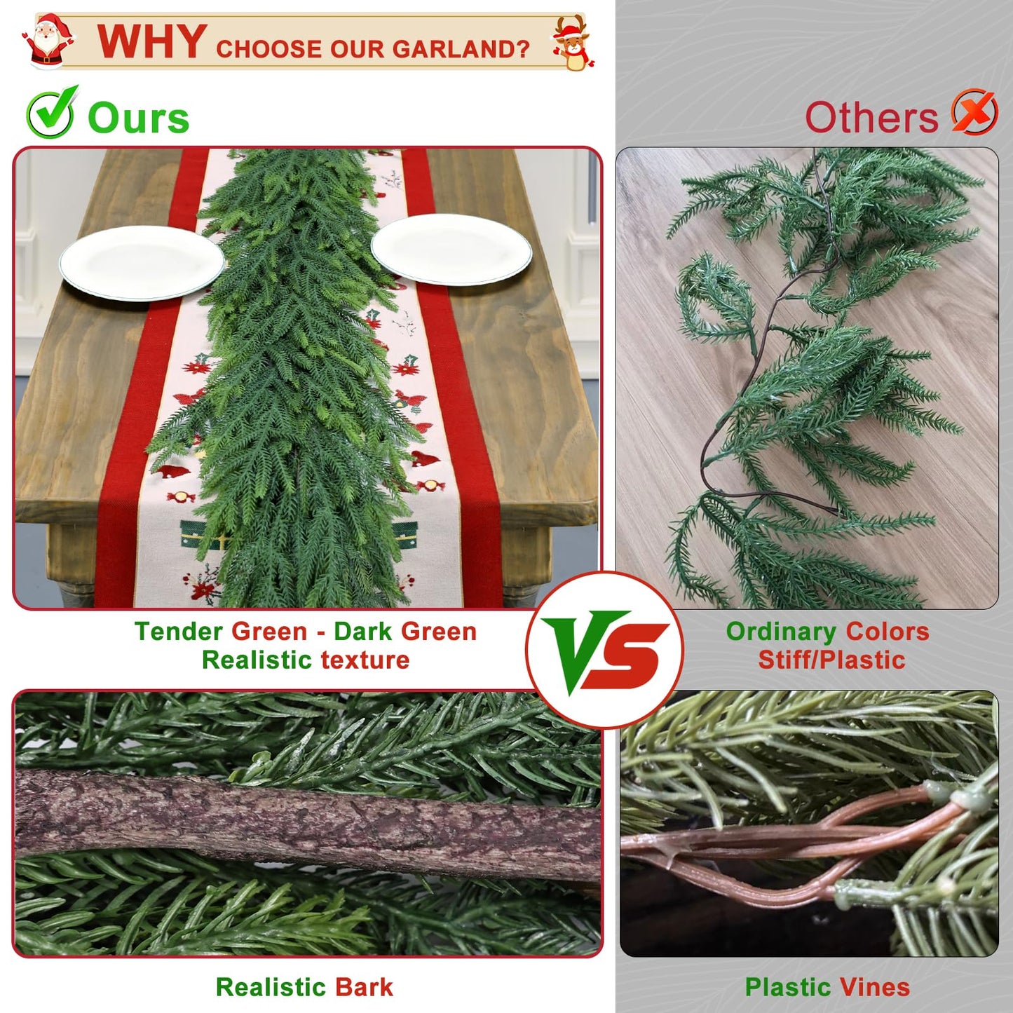 Christmas Cedar Garland for Staircase Real Touch Droopy Bendable Lifelike Faux Xmas Garlands for Decoration Christmas Green Pine Mantle Garland Thanksgiving Table Decorations Outdoor Indoor 72"