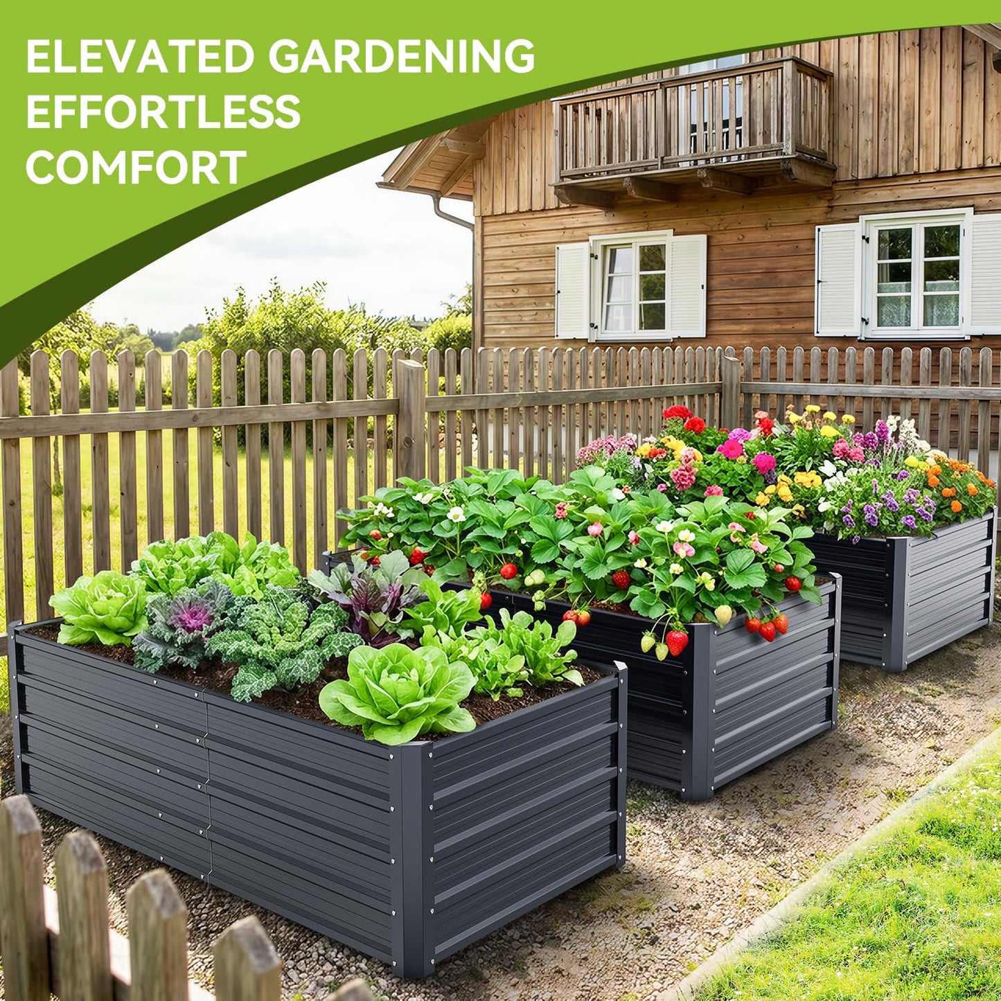 Ohuhu 6x3x1.5 FT Metal Raised Garden Bed Outdoor, Reinforced Galvanized Steel Rustproof Planter Box, 100% Non-Toxic, 202 Gal Large Capacity Heavy Duty Raised Beds for Growing Vegetables Flowers Herbs