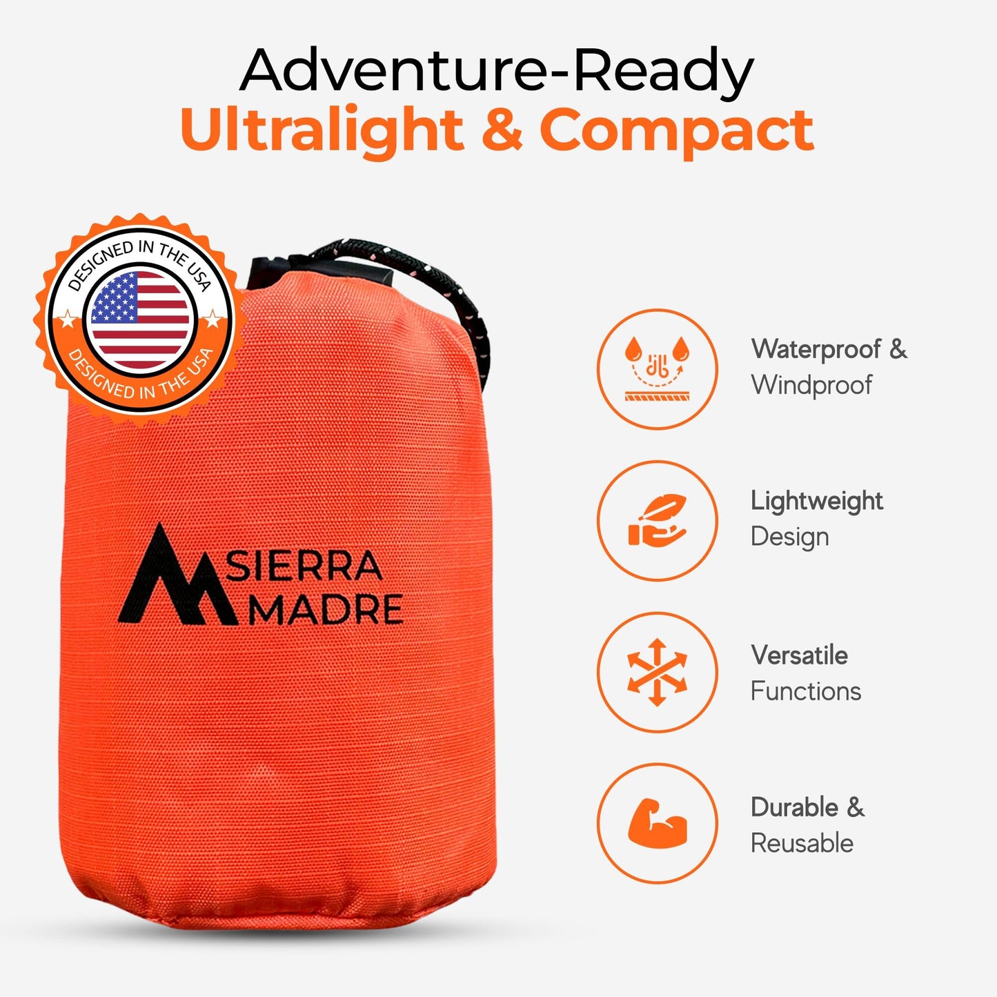 Sierra Madre Emergency Sleeping Bag – Ultralight, Waterproof Mylar Thermal Bivy Sack Tent for Hiking, Bug-Out Bags, Survival Kits – Emergency Survival Space Blanket for Heat Retention 10 Pack