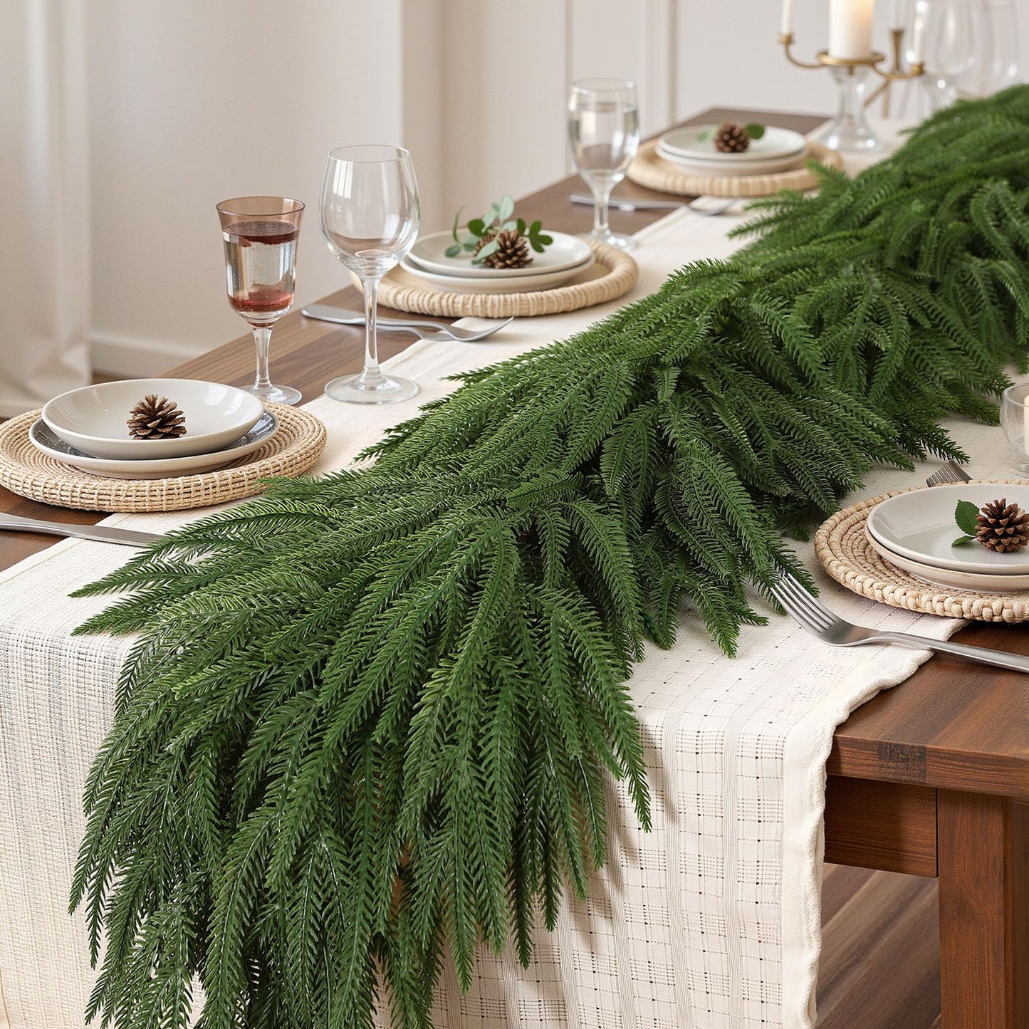 6ft Artificial Christmas Garland, Real Touch Norfolk Pine Garland - Pine Garland, Greenery Christmas Garland for Mantle, Table, Fireplace, Indoor, Outdoor Christmas Decorations
