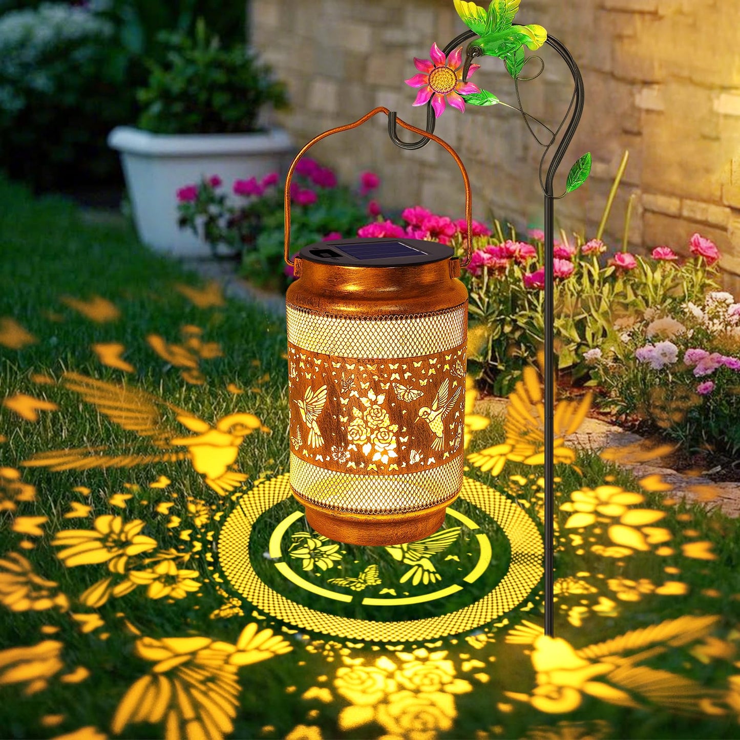 Hummingbird Solar Lanterns Outdoor Waterproof with Shepherd Hook, Gifts for Mothers Day Birthday Women Mom Grandma, Metal Solar Hanging Lights Garden Decor for Outside Yard Patio Pathway Porch
