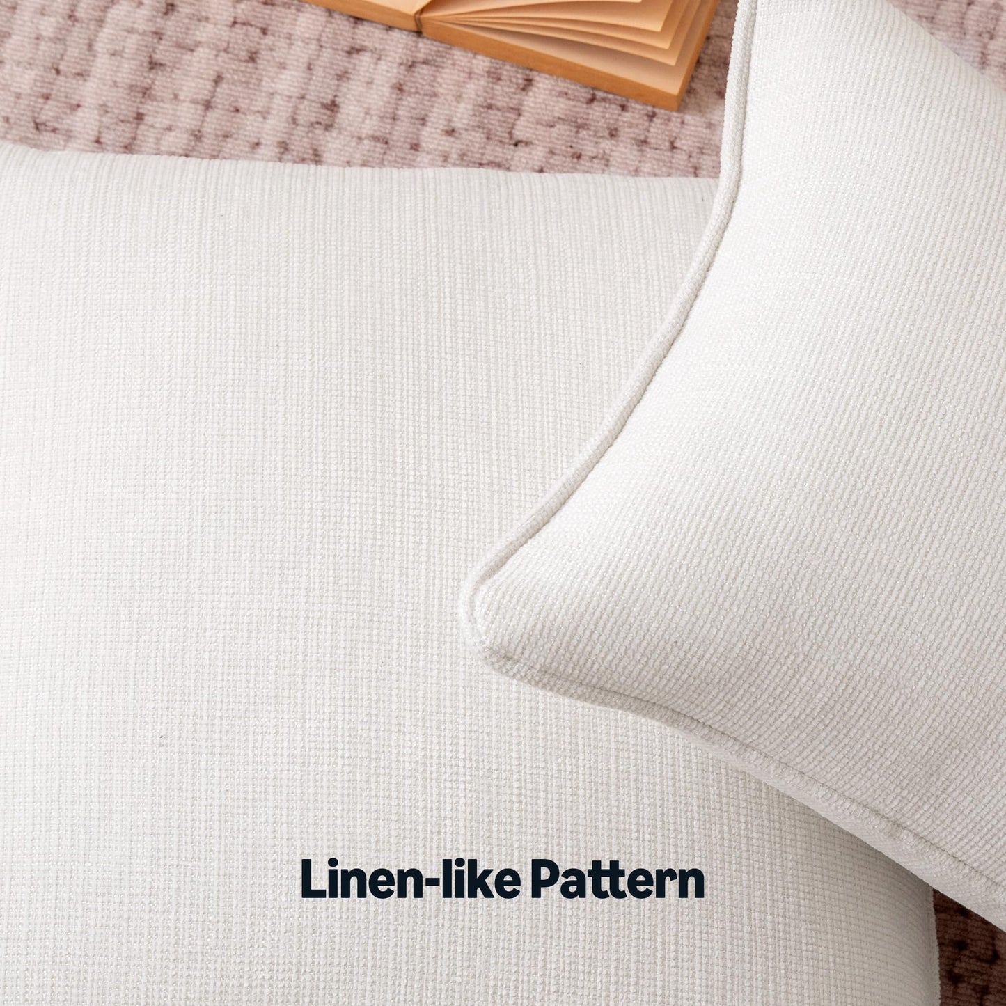 Amazon Basics Faux Linen Throw Pillow Covers with Hidden Zipper Closure, 18 × 18in, White, Pack of 2