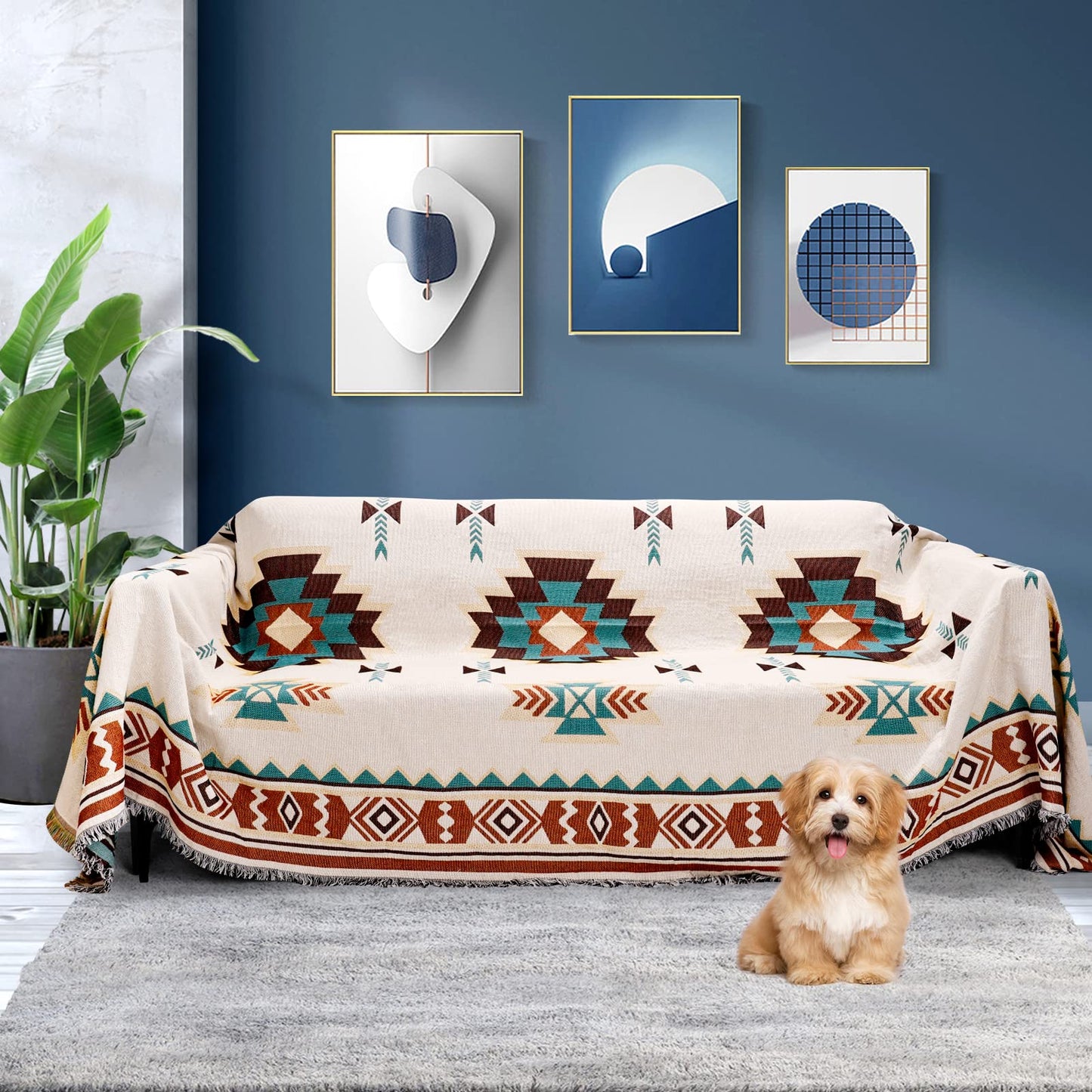 VIEWAN Couch Throw Cover- Reversible Soft Sofa Blanket-Bohemian Couch Slipcovers-Decorative Oversize Towel Protector for Pets, Kids (Large)